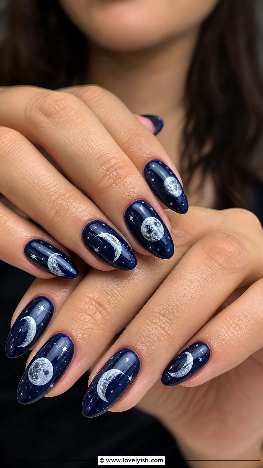 Dark Blue Moon Phase Nails - 50 dark blue nail designs - 50 dark blue nail designs