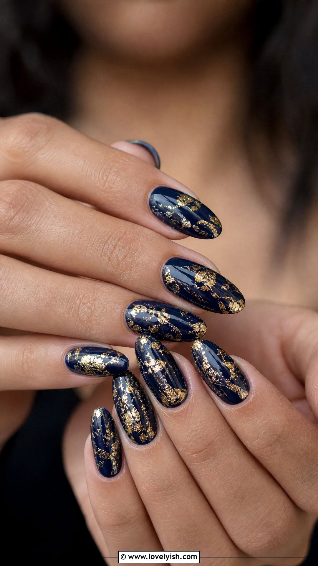 Dark Blue Nails with Gold Foil - 50 dark blue nail designs - 50 dark blue nail designs