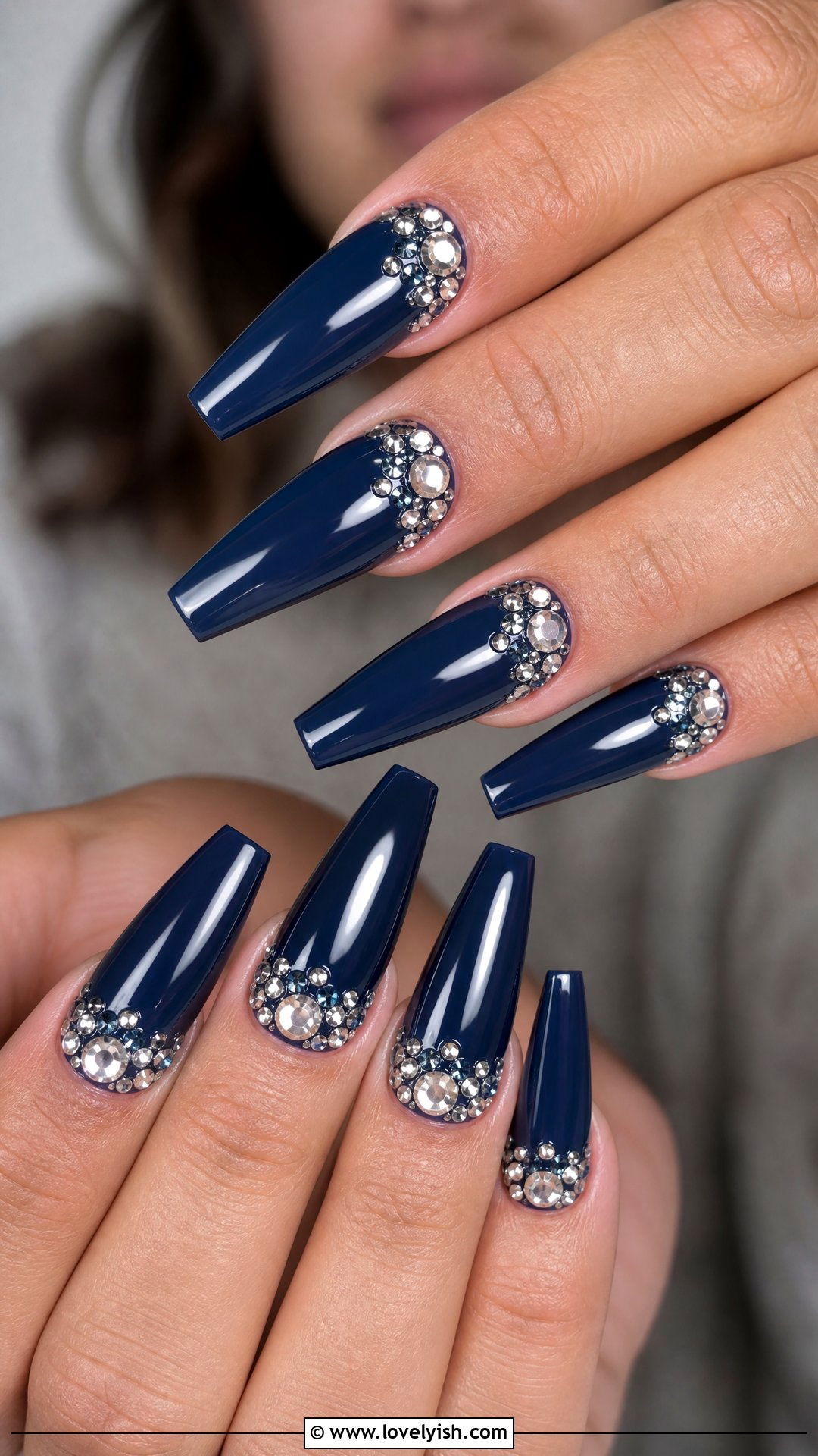 Dark Blue Rhinestone Nails - 50 dark blue nail designs - 50 dark blue nail designs