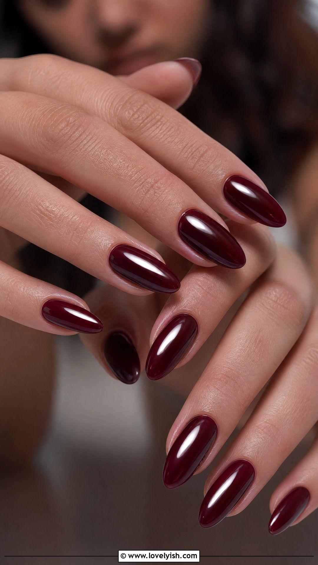 Dark Cherry Red Almond Nails - 50 goth nails - 50 goth nails