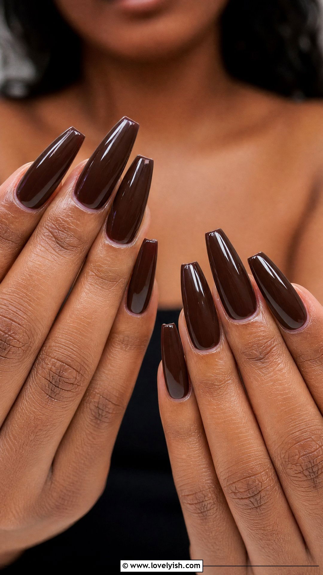 Dark Chocolate Coffin Nails - 25 brown nail designs - 25 brown nail designs