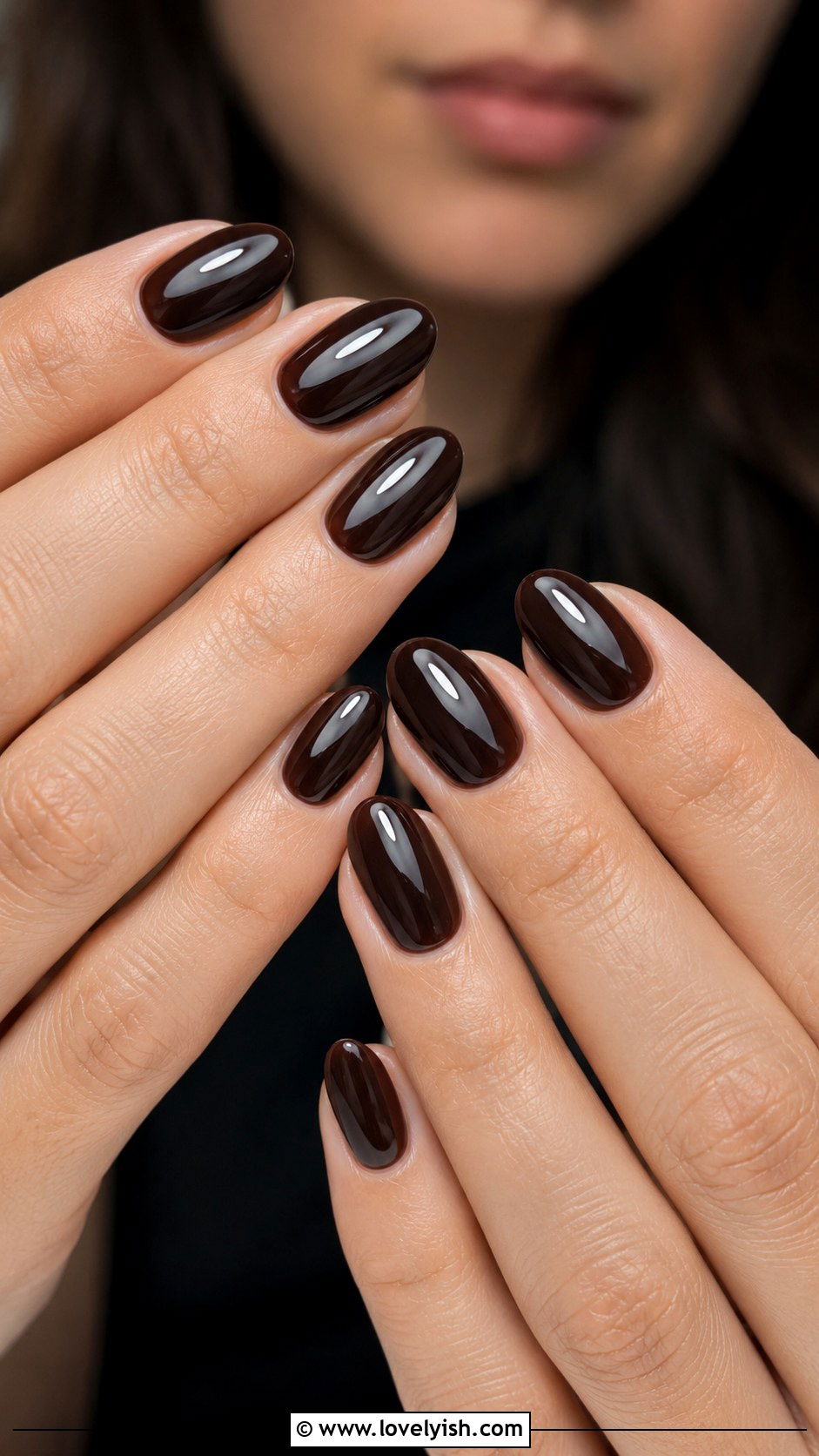 Dark Chocolate Glossy Nails - 44 nails design - 44 nails design