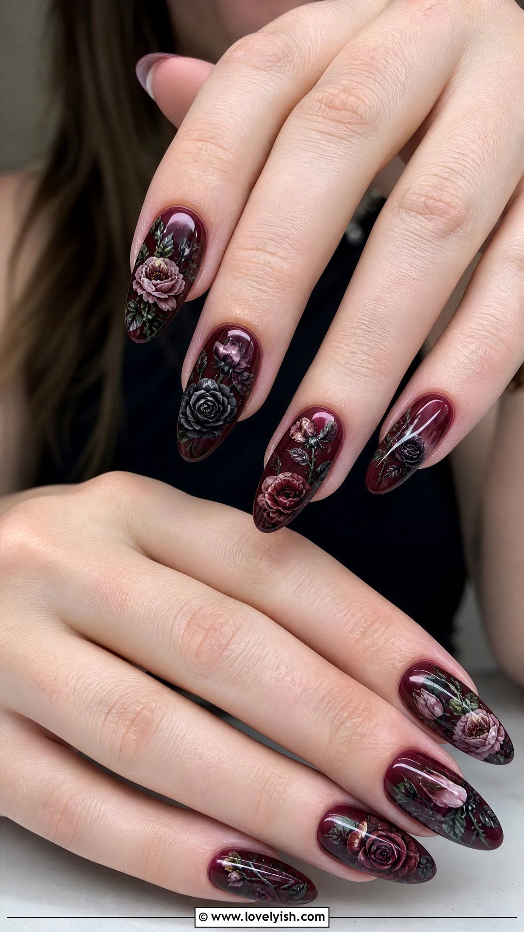 Dark Floral Nails - 50 goth nails - 50 goth nails