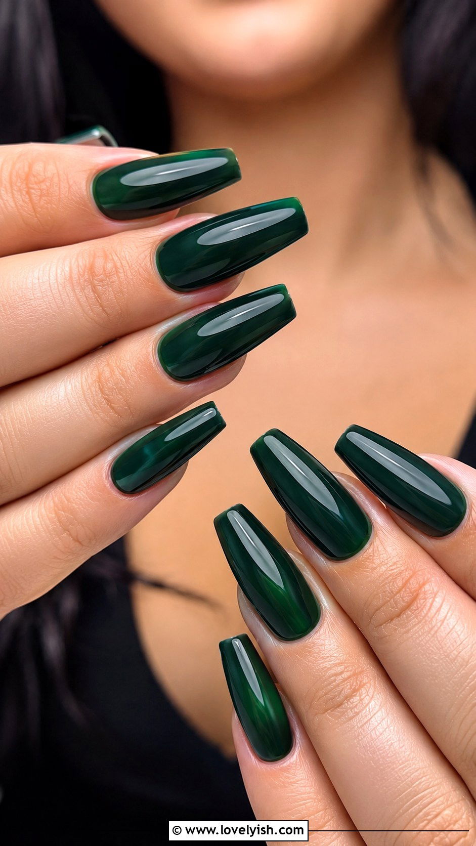 Dark Forest Green Coffin Nails - 38 green nail designs - 38 green nail designs