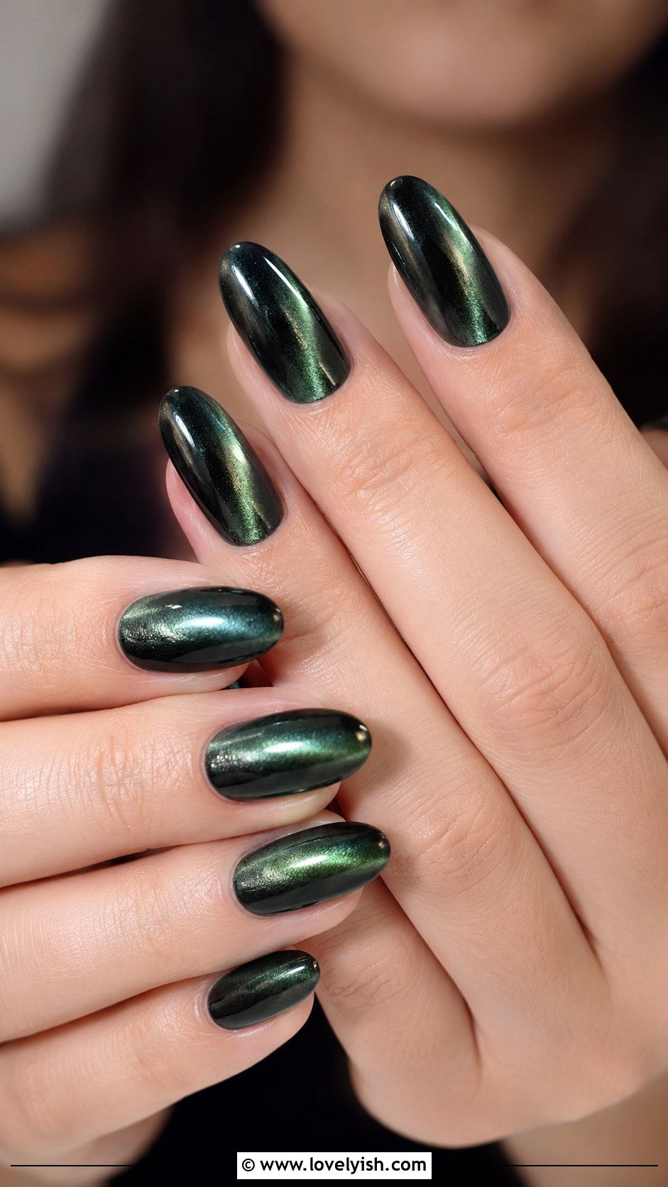 Dark Green Velvet Cat Eye Nails - 50 green nails - 50 green nails