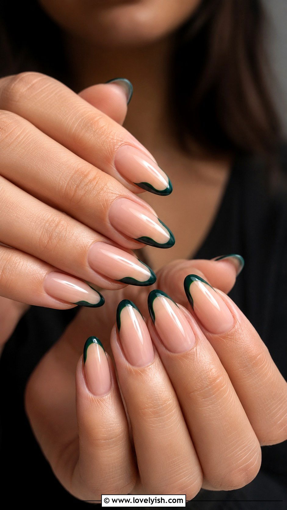 Dark Green Wave French Nails - 50 green nails - 50 green nails