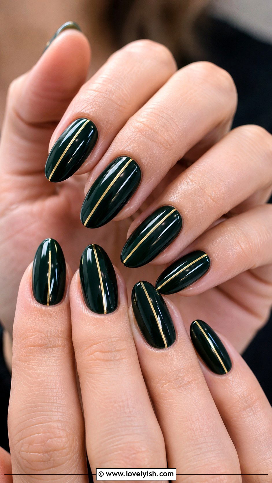 Dark Green With Gold Stripes Nails - 25 green nail design ideas - 25 green nail design ideas