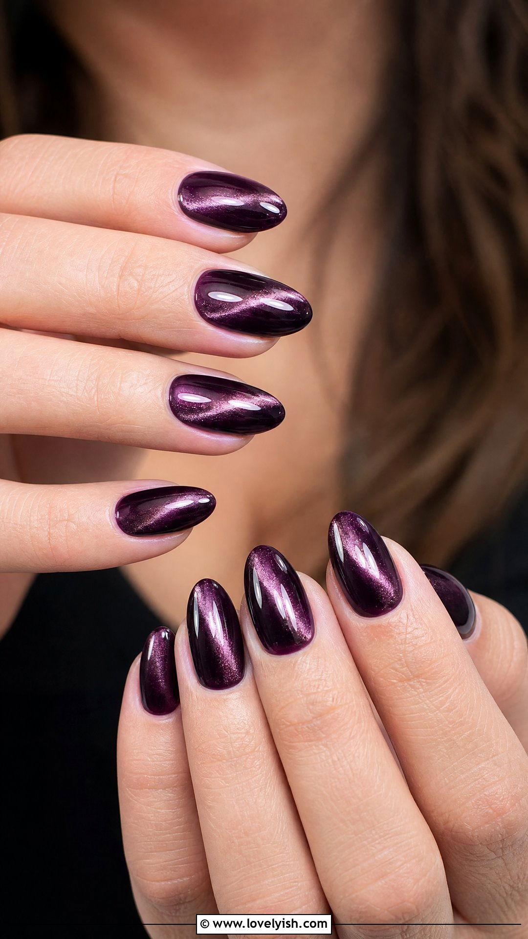 Dark Plum Cat Eye Nails - 50 dark nail designs - 50 dark nail designs