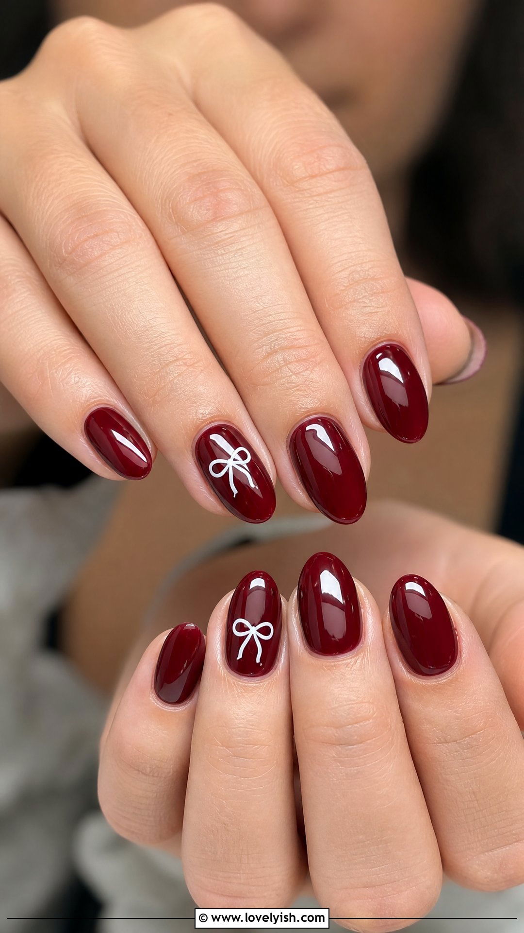Dark Red Bow Accent Nails - 50 dark red nails - 50 dark red nails