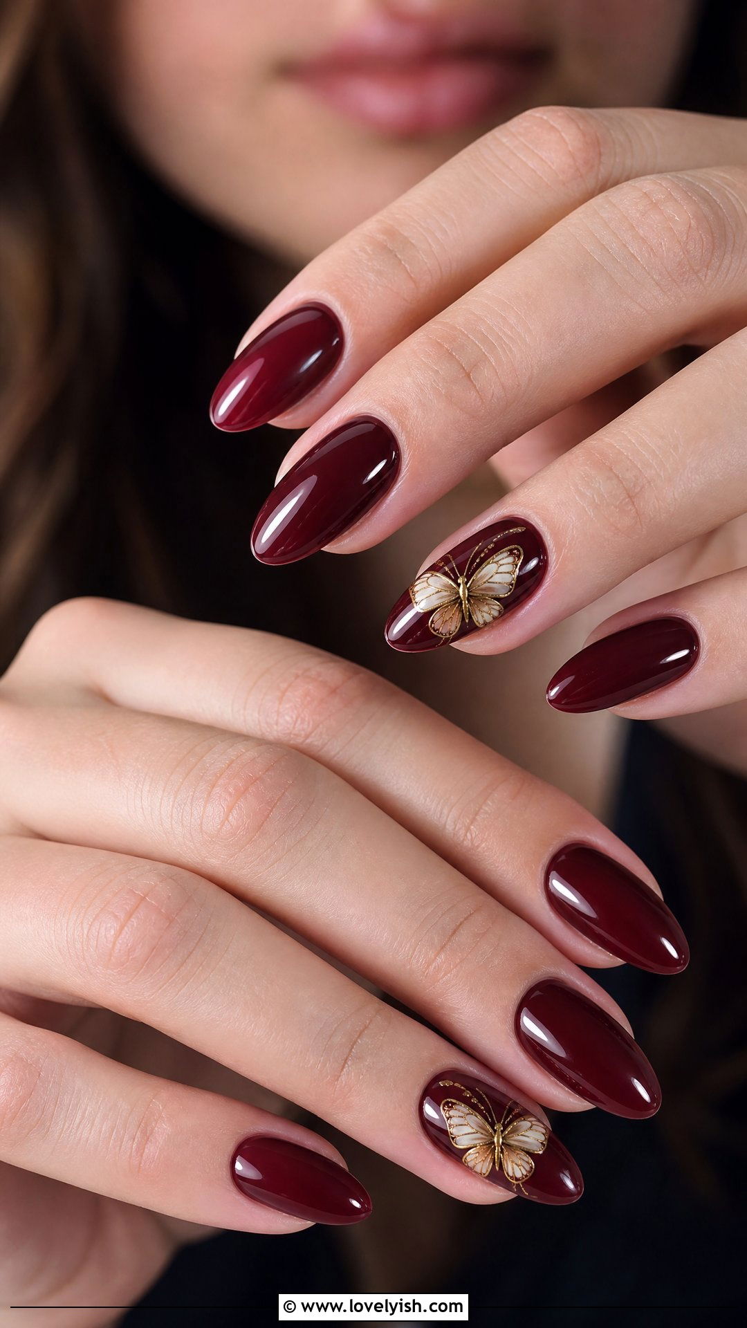 Dark Red Butterfly Accent Nails - 50 dark red nails - 50 dark red nails