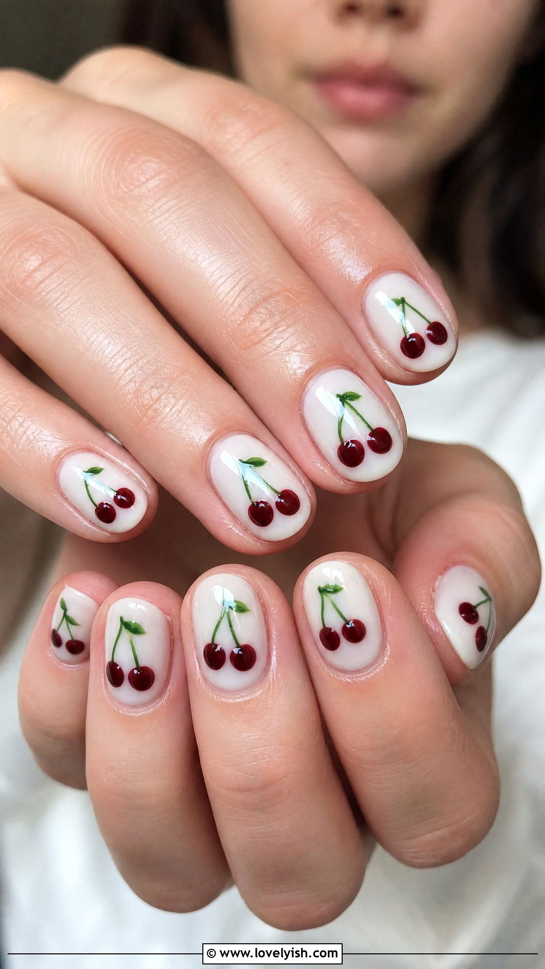Dark Red Cherry Print Nails - 50 dark red nails - 50 dark red nails