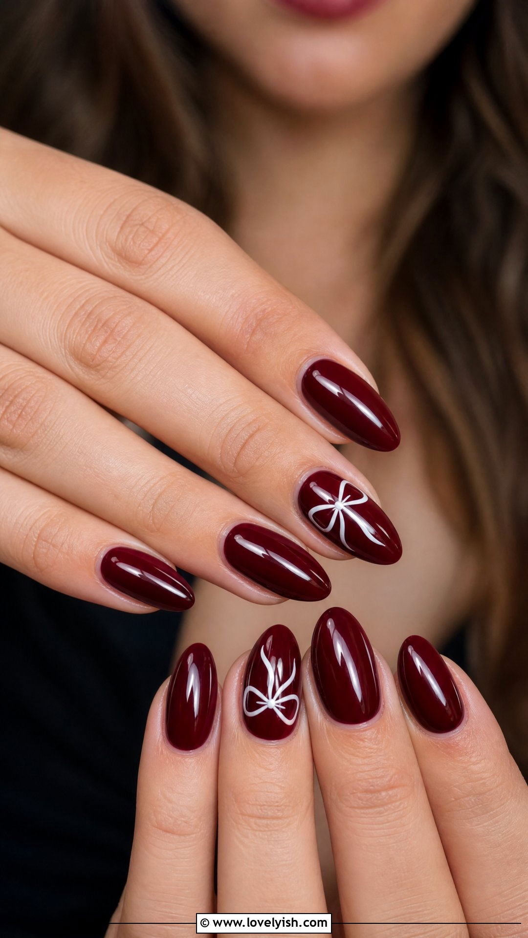 Dark Red Coquette Bow Nails - 50 red nails - 50 red nails