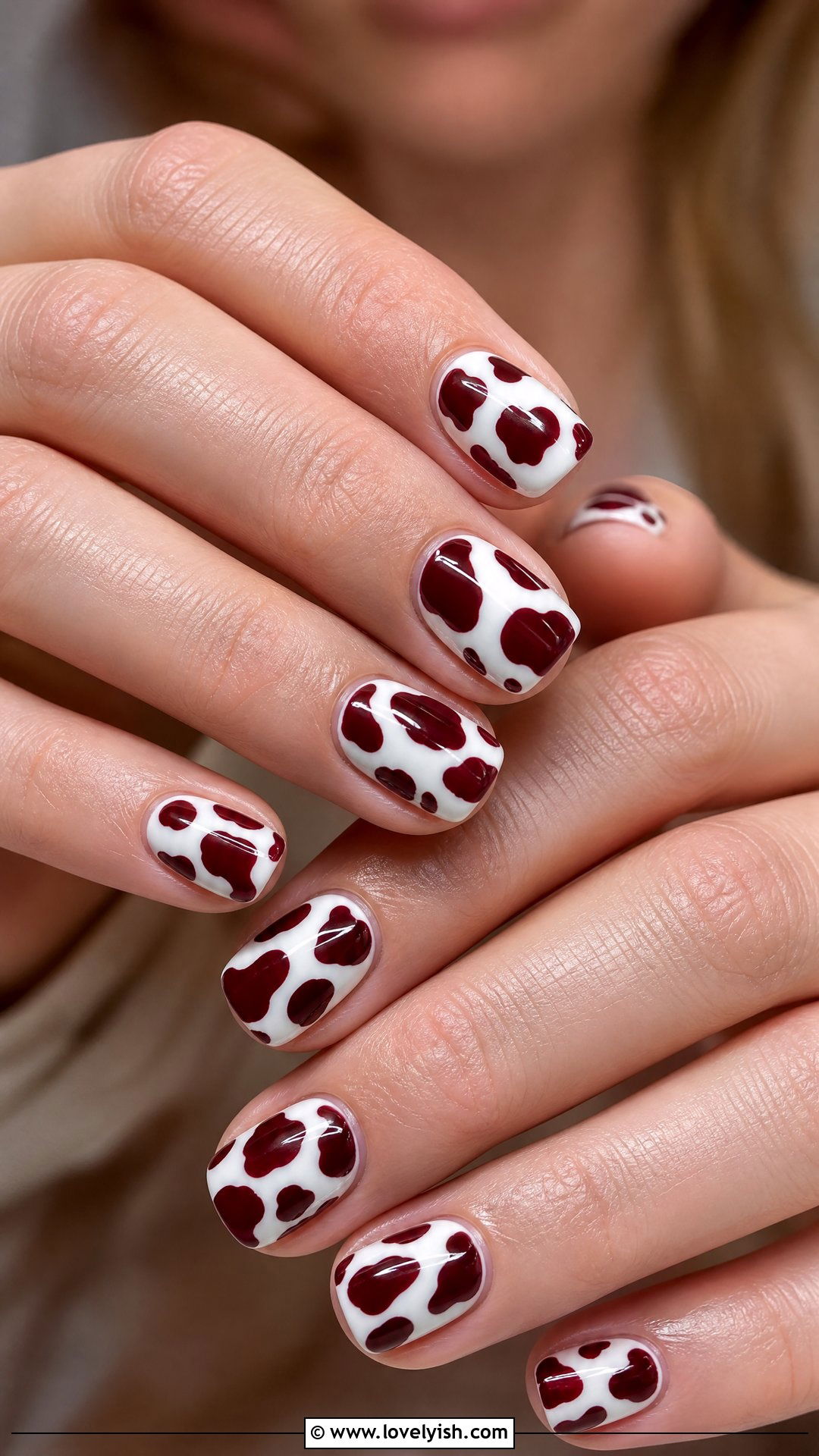 Dark Red Cow Print Nails - 50 dark red nails - 50 dark red nails