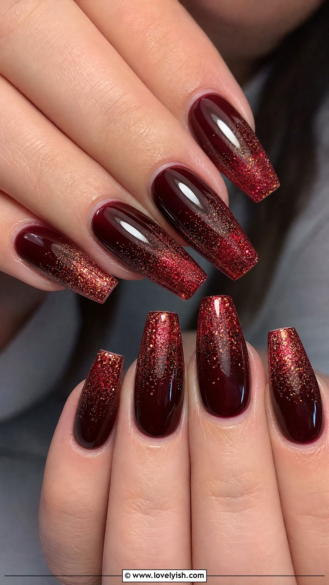 Dark Red Glitter Tip Nails - 50 dark red nails - 50 dark red nails