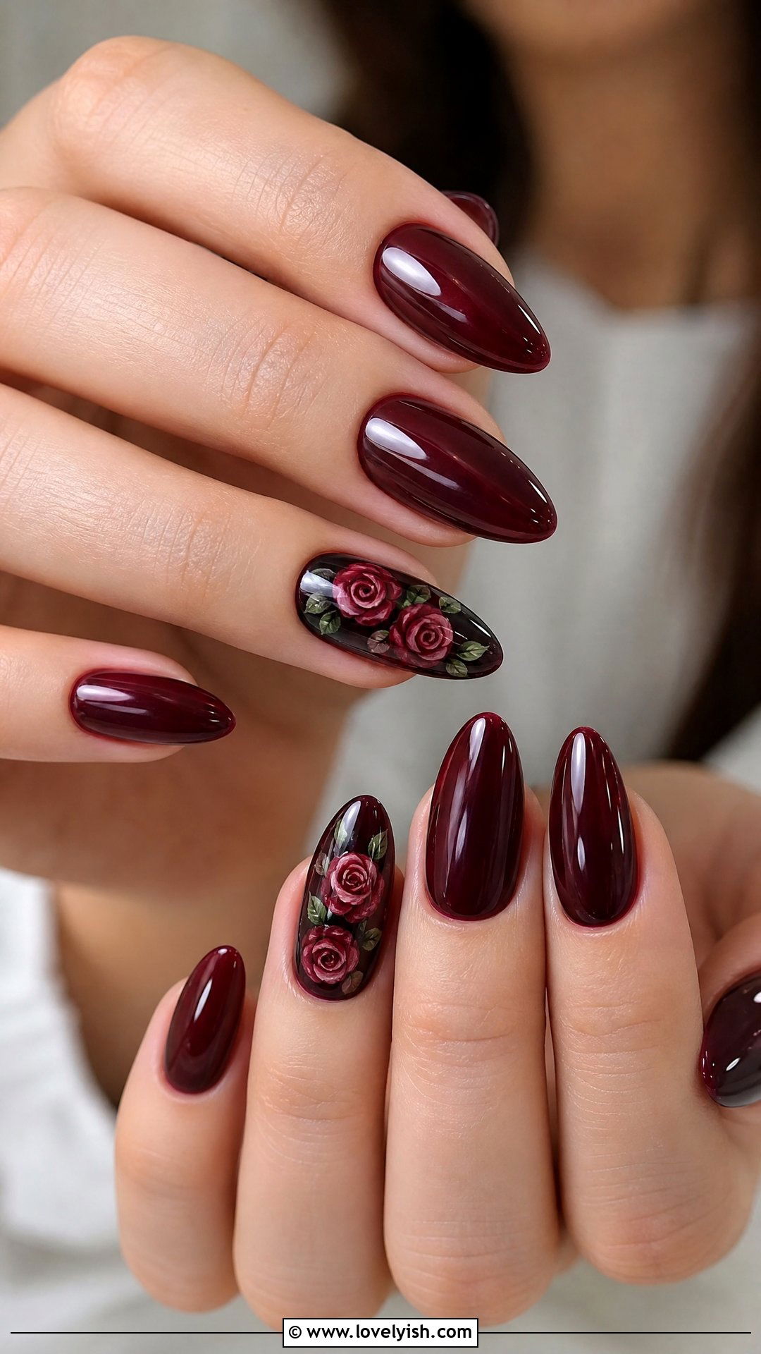 Dark Red Rose Accent Nails - 50 dark red nails - 50 dark red nails