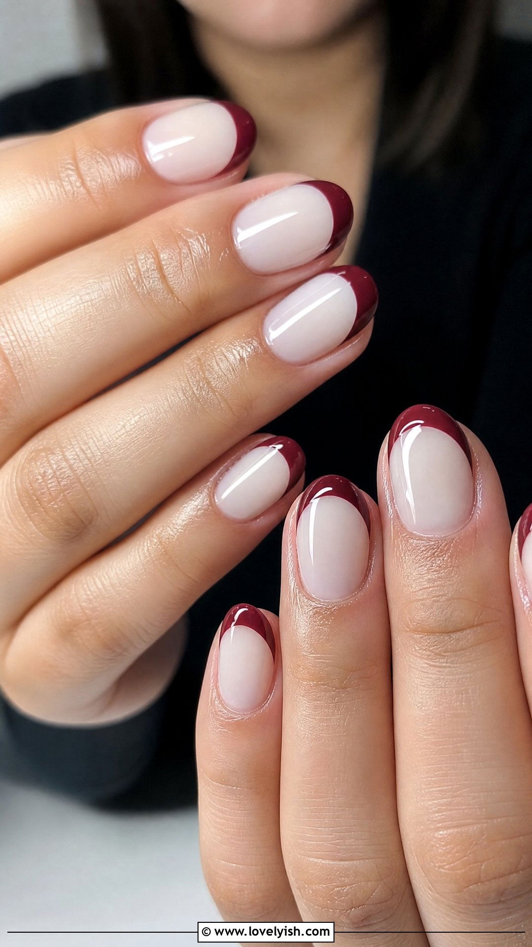 Deep Burgundy French Tip Nails - 50 dark nail designs - 50 dark nail designs