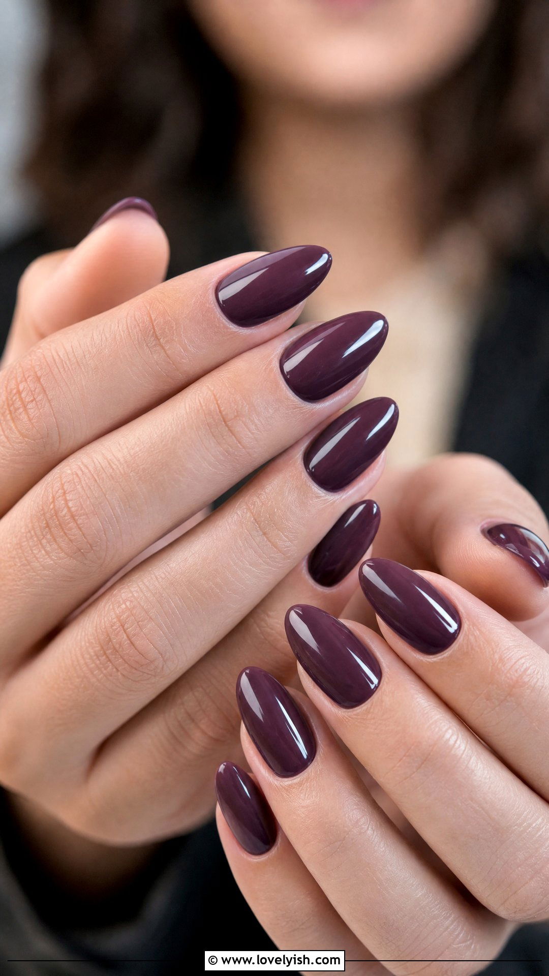 Deep Eggplant Almond Nails - 50 dark nail designs - 50 dark nail designs