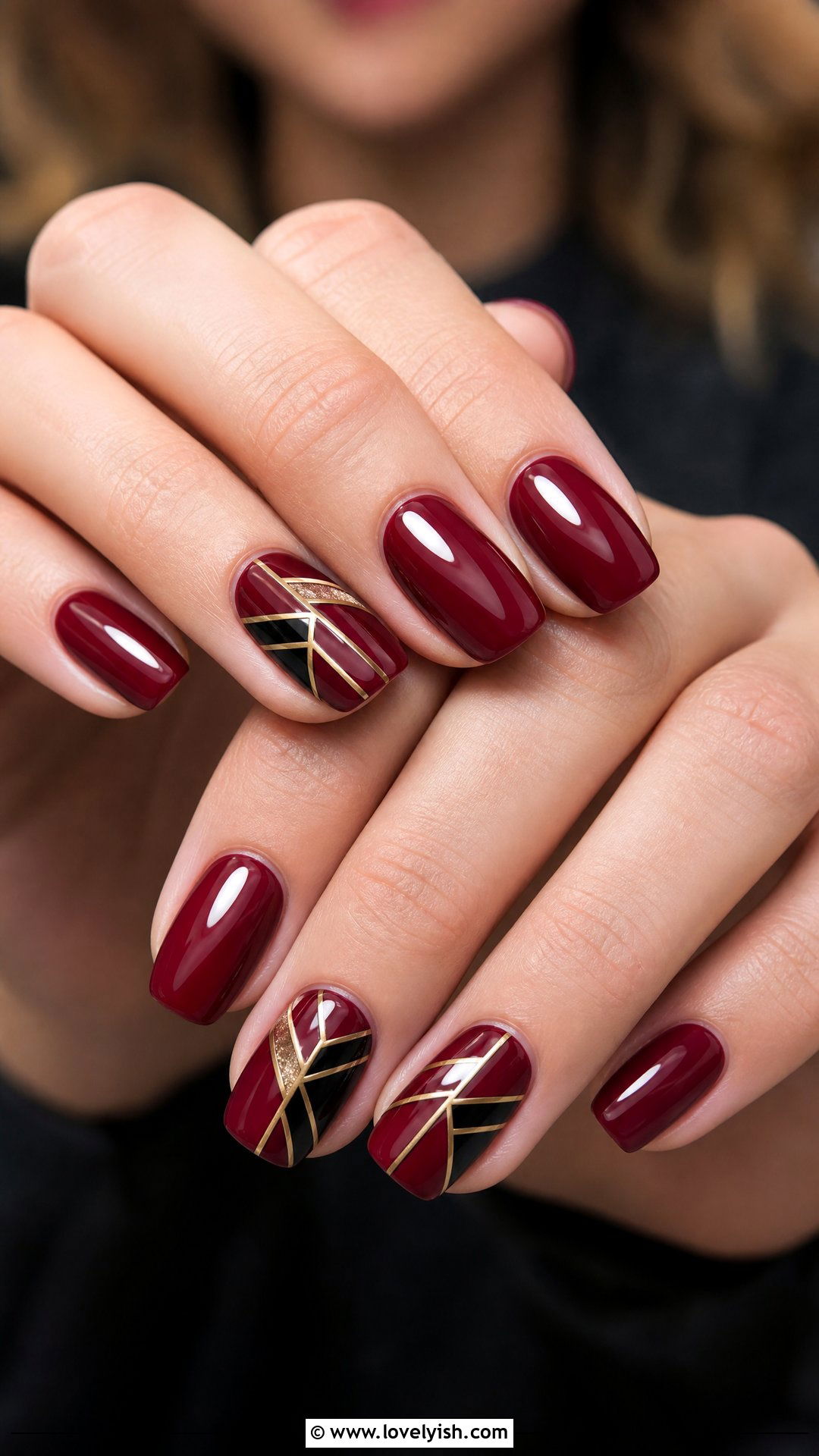 Deep Red Geometric Nails - 50 dark red nails - 50 dark red nails