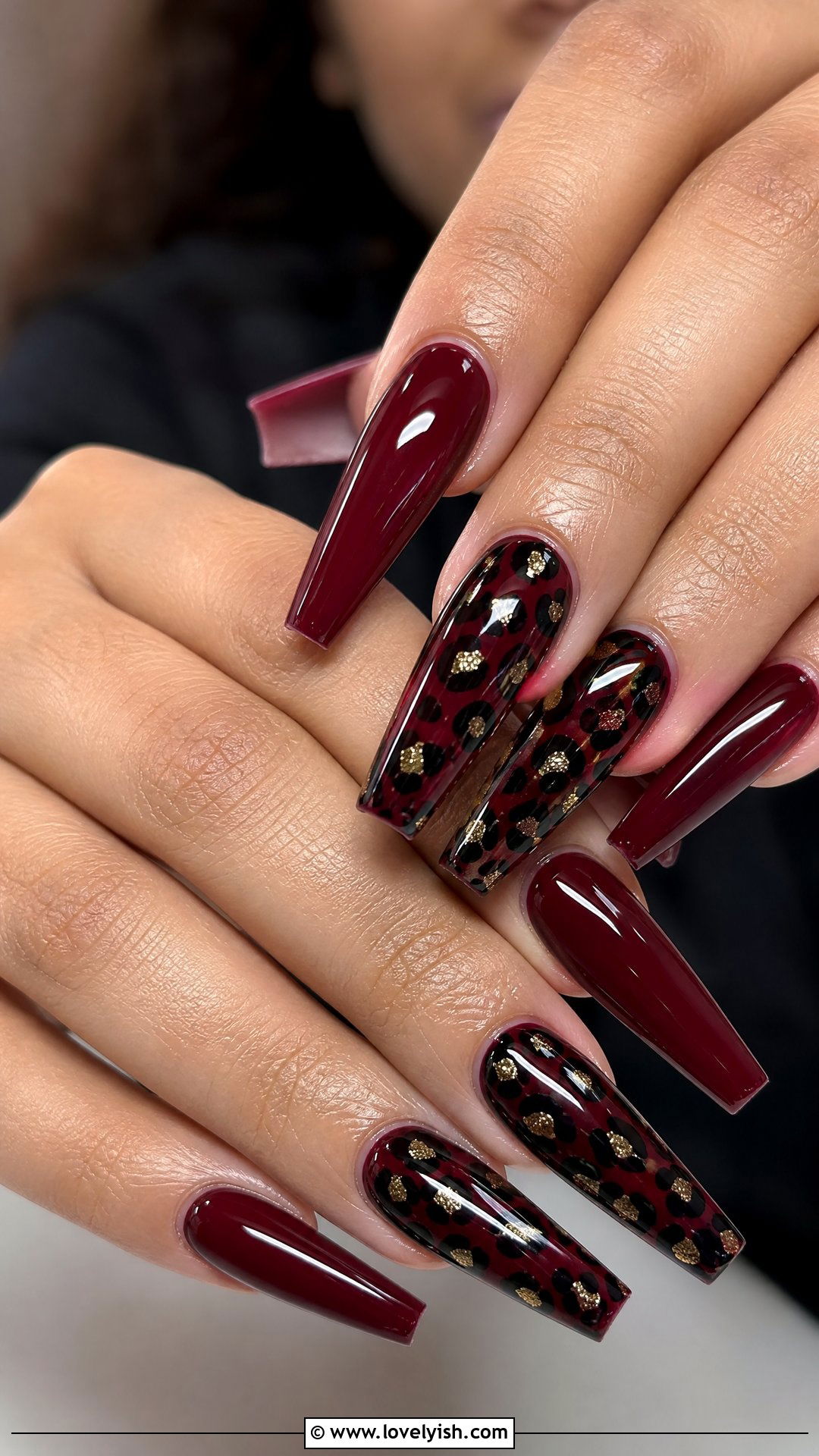 Deep Red Leopard Print Nails - 50 dark red nails - 50 dark red nails