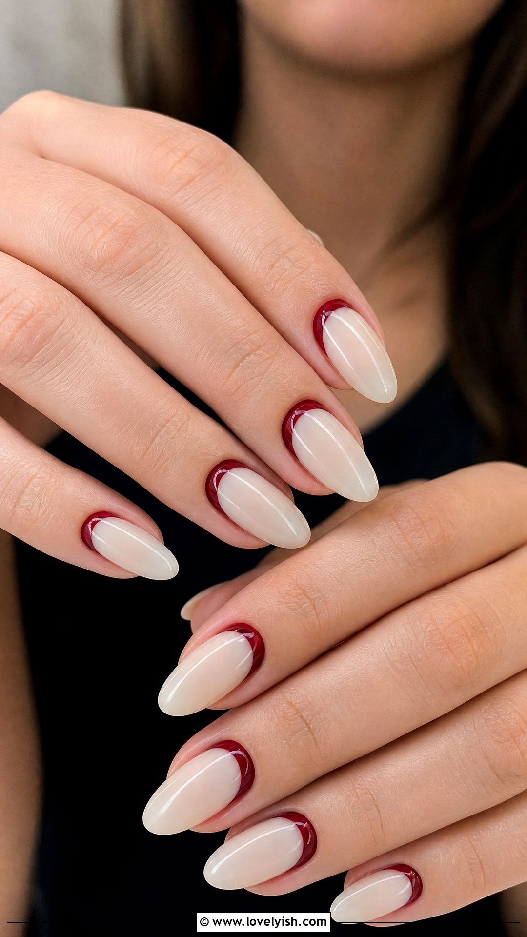 Deep Red Reverse French Nails - 50 dark red nails - 50 dark red nails