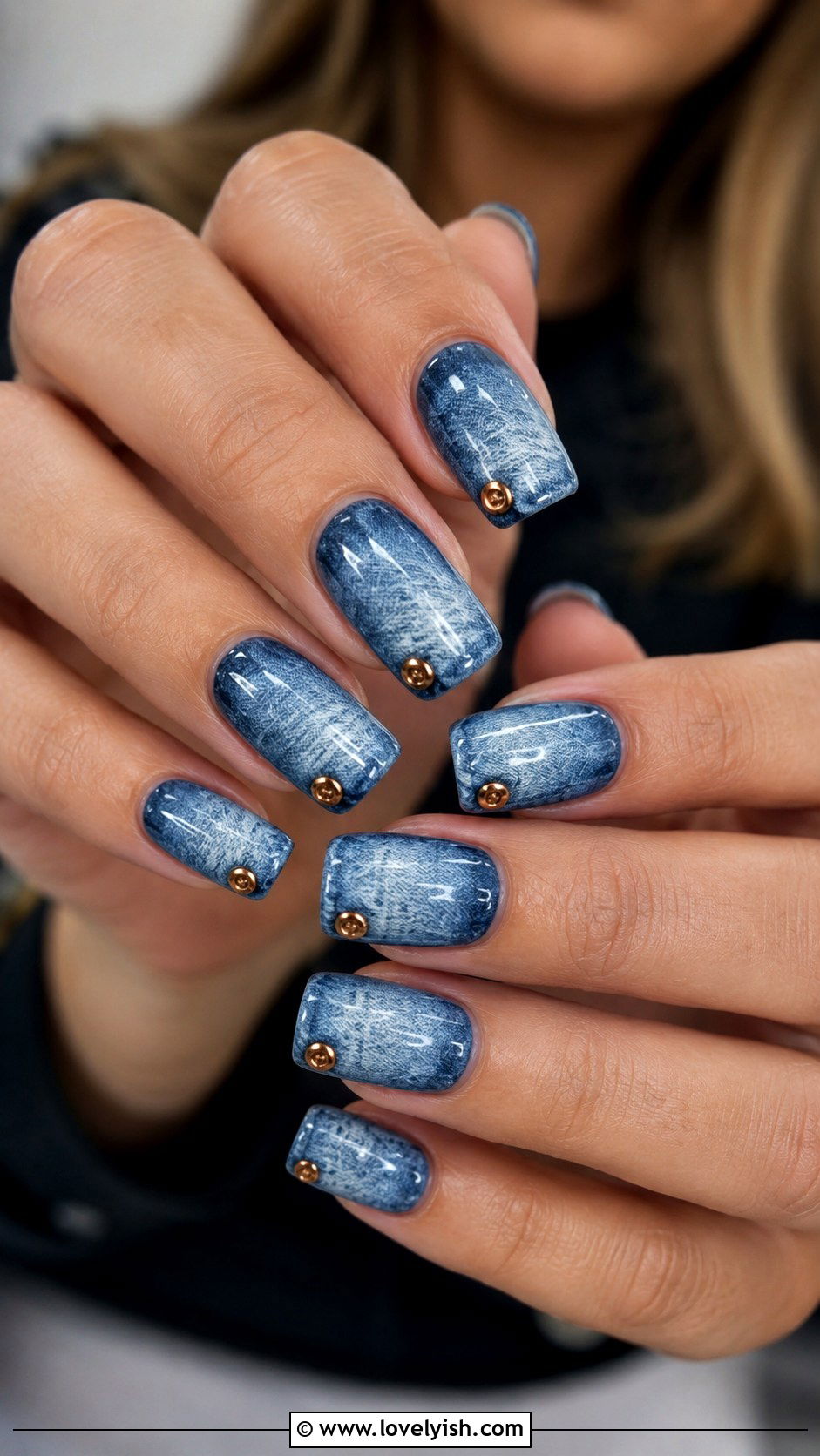 Denim Blue Gradient Western Nails - 50 western nail designs - 50 western nail designs