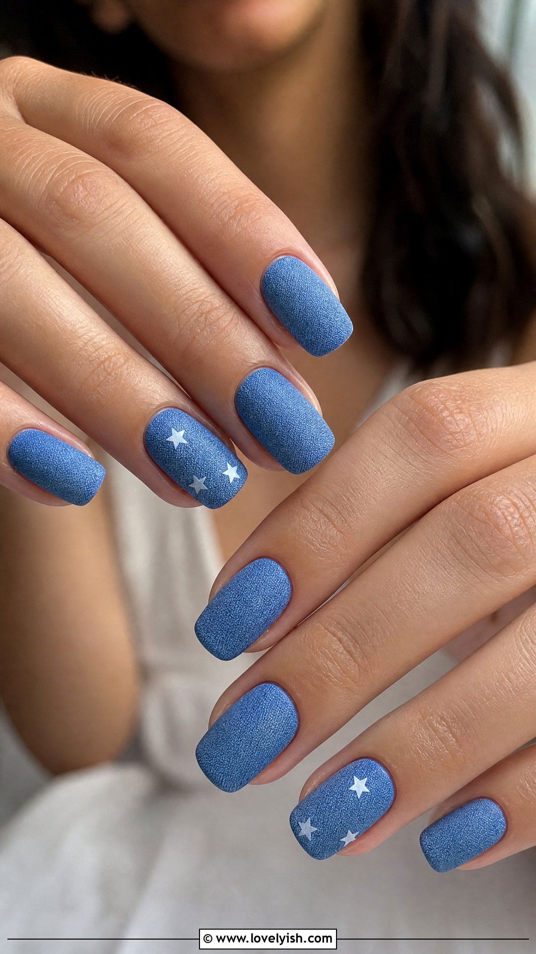 Denim Blue with White Star Nails - 25 4th of july nail art ideas - 25 4th of july nail art ideas