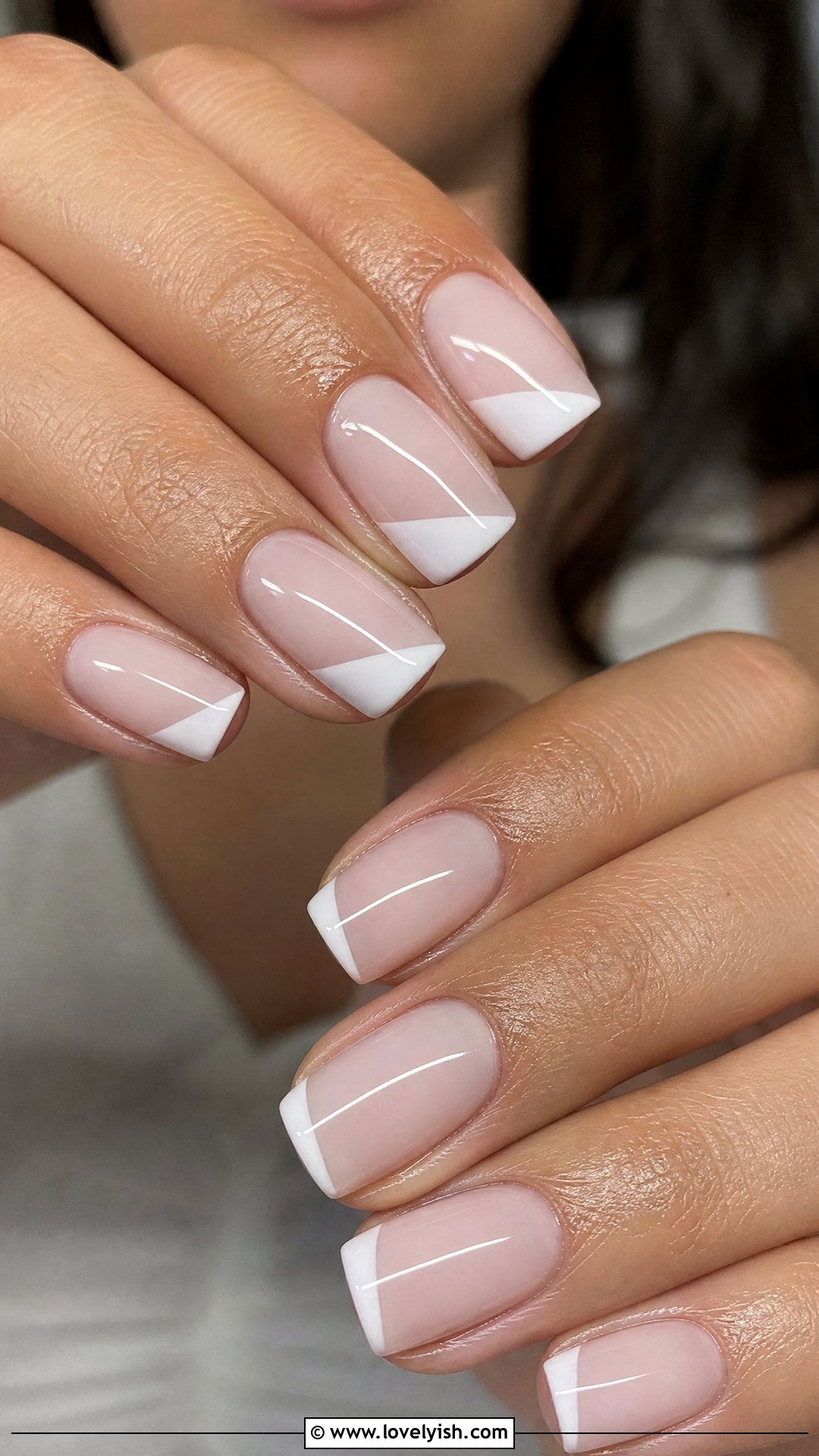 Diagonal French Tip Short Nails - 50 short french tip nails - 50 short french tip nails