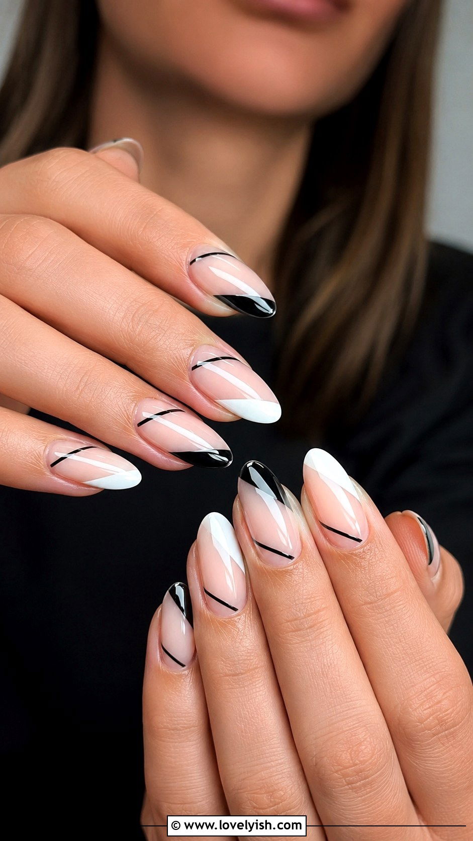 Diagonal Half Moon French Geometric Nails - 25 geometric nail designs - 25 geometric nail designs