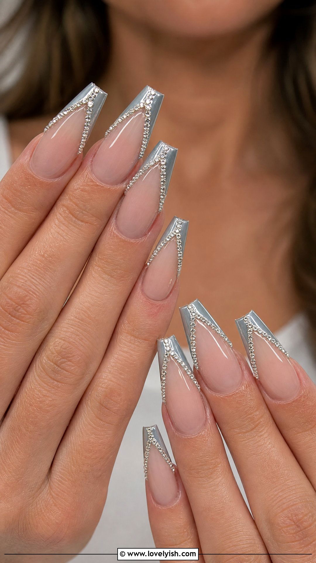 Diamond Chevron Tip Nails - 50 diamond nails - 50 diamond nails