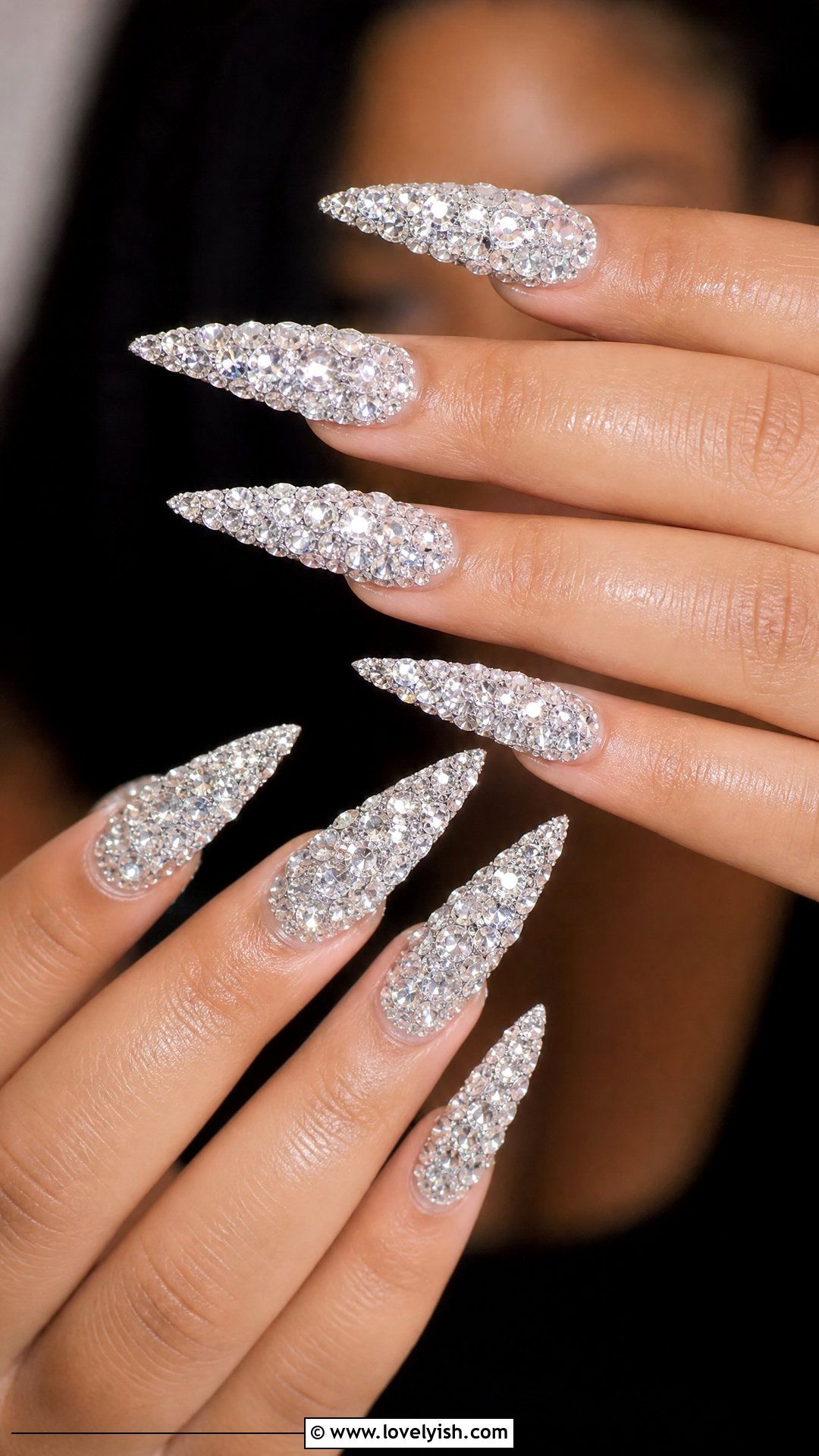 Diamond Encrusted Long Stiletto Nails - 50 long stiletto nails - 50 long stiletto nails
