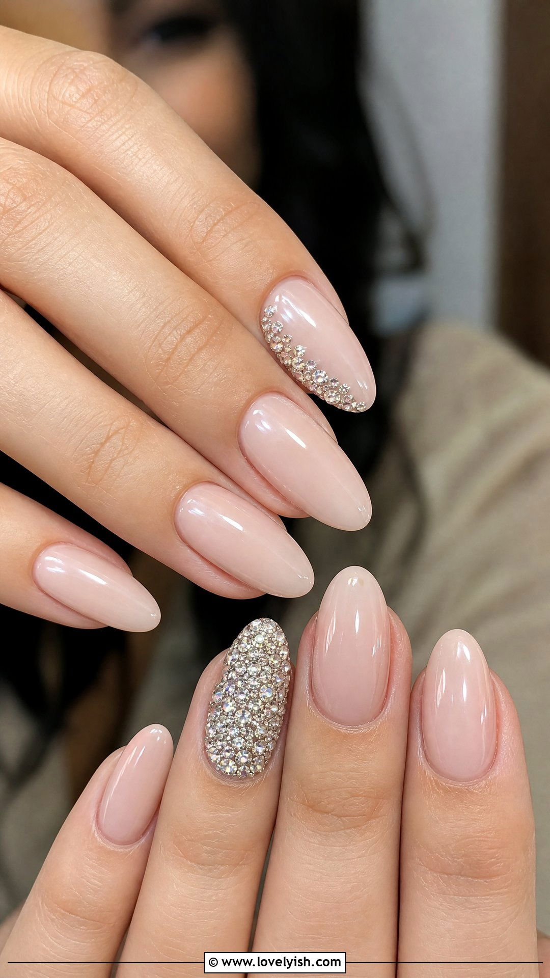 Diamond Encrusted Ring Finger Accent - 30 nail designs with diamonds - 30 nail designs with diamonds