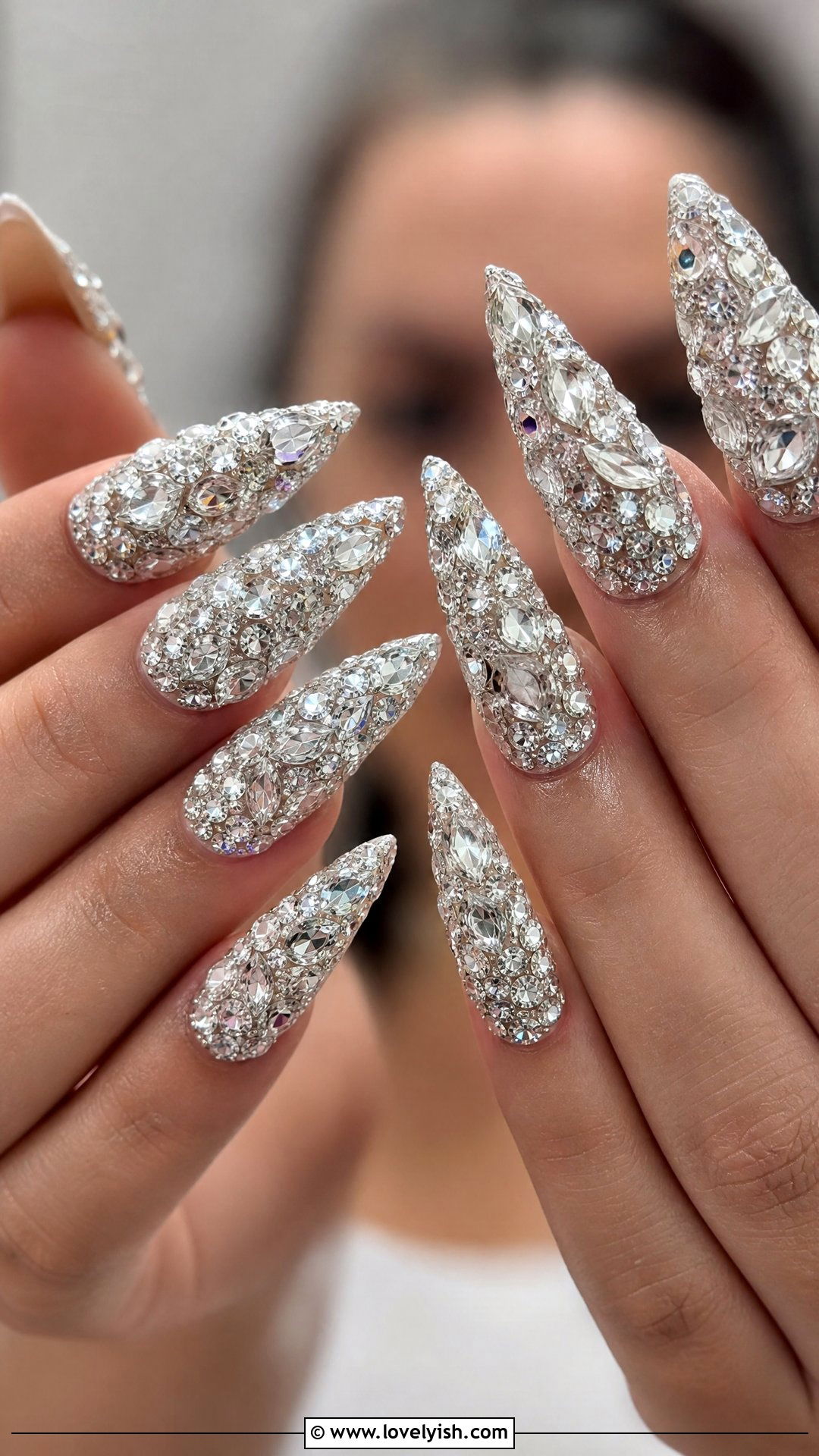 Diamond Encrusted Stiletto Nails - 50 diamond nails - 50 diamond nails