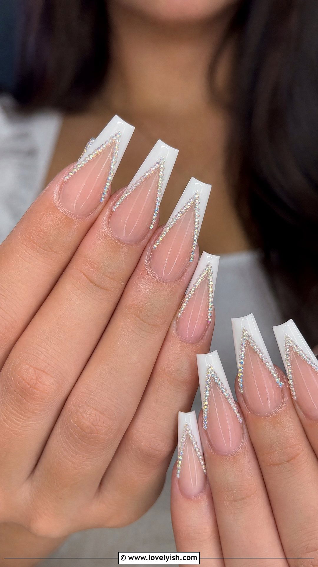 Diamond V Tip French Manicure - 30 nail designs with diamonds - 30 nail designs with diamonds
