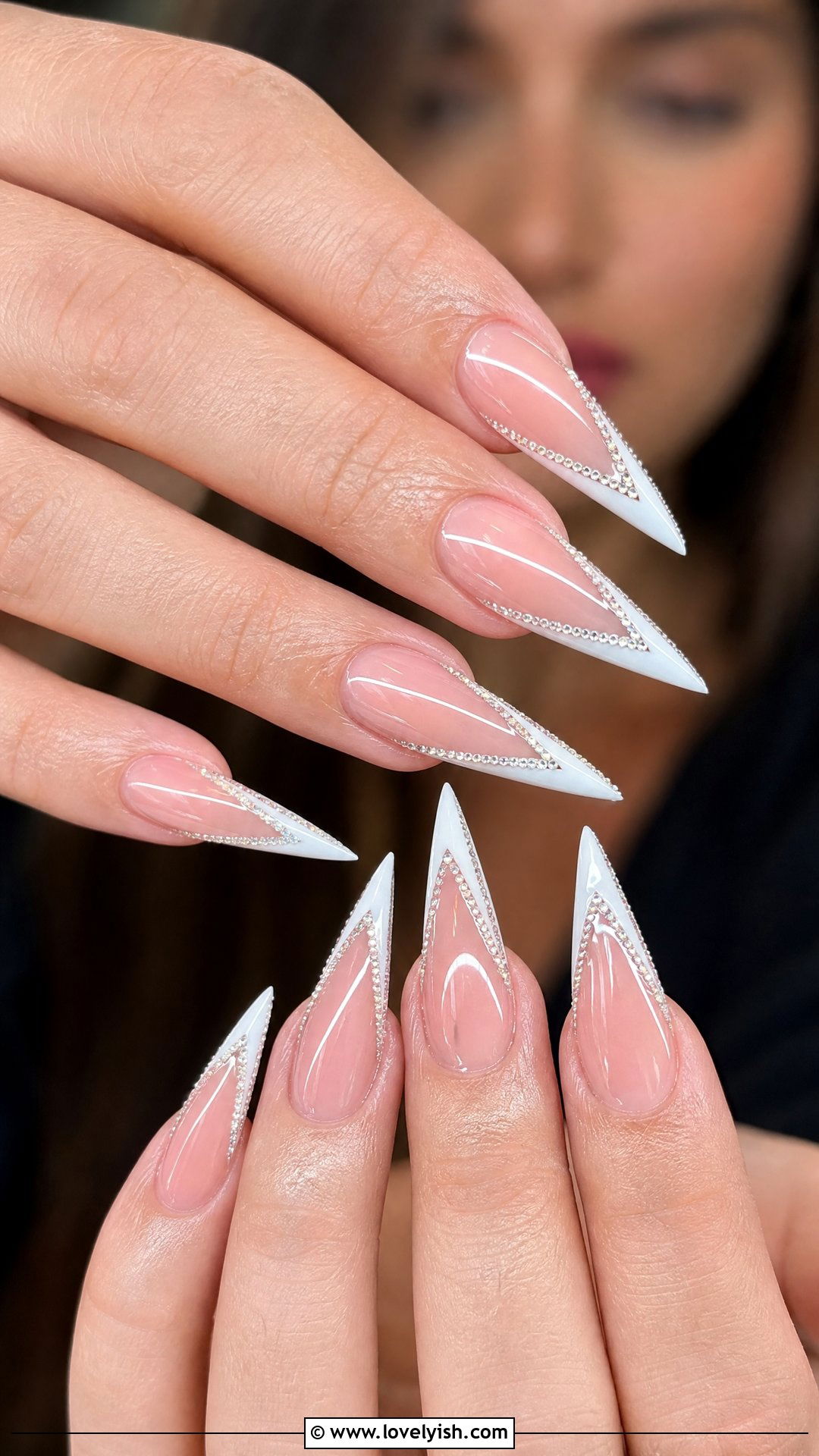 Diamond V Tip French Nails - 50 diamond nails - 50 diamond nails