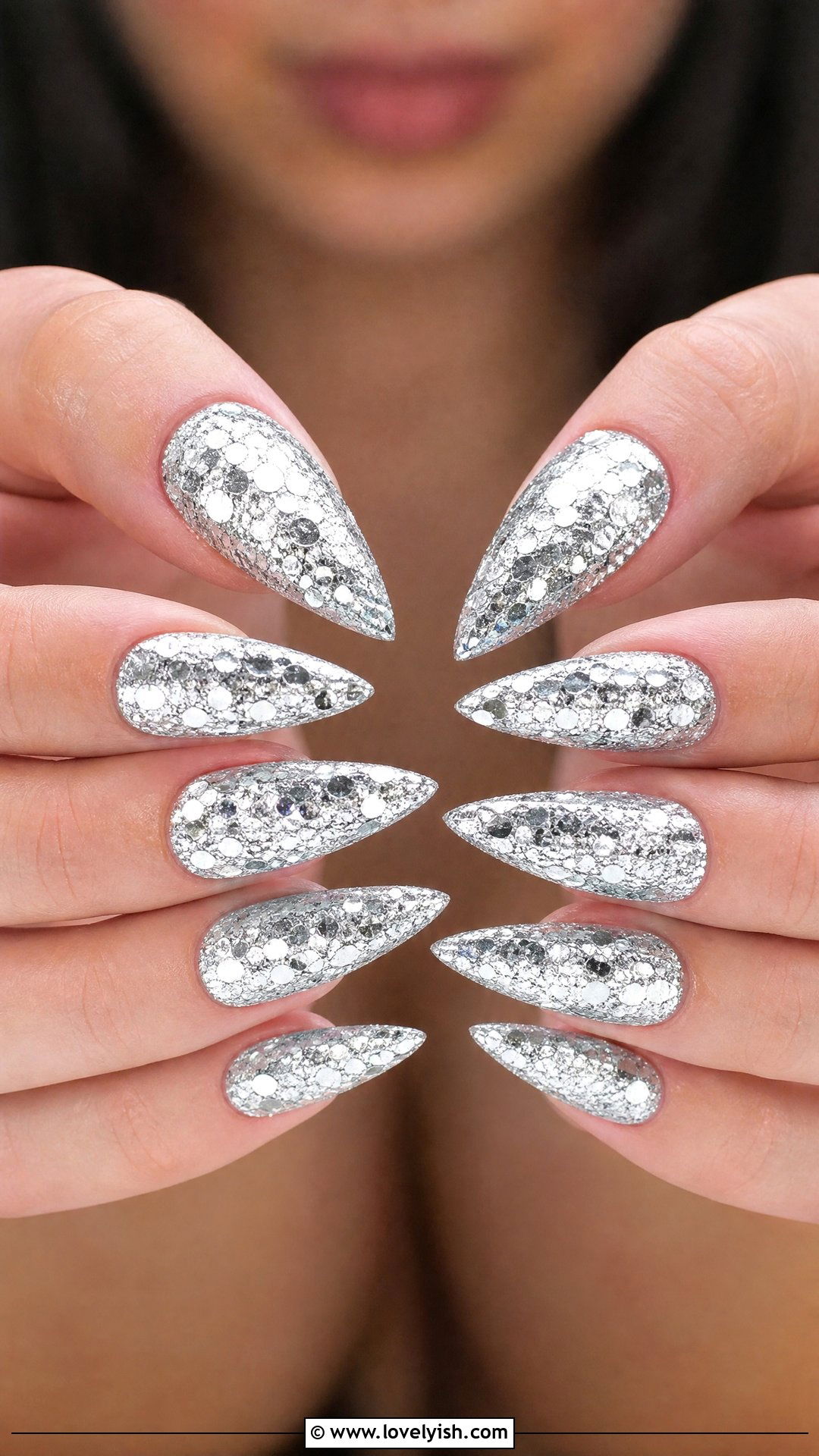 Disco Ball Silver Sparkle Nails - 50 sparkly nails - 50 sparkly nails