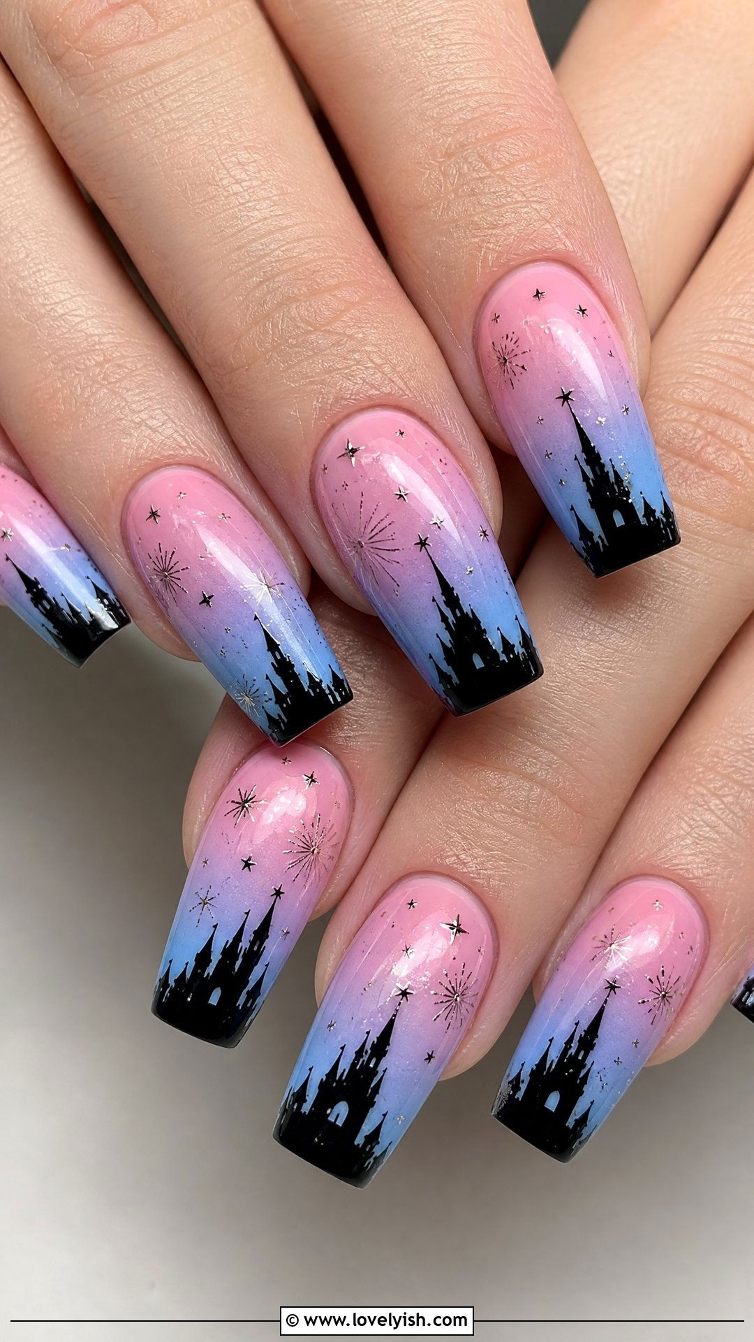 Disney Castle Silhouette Nails - 50 disney nail designs - 50 disney nail designs