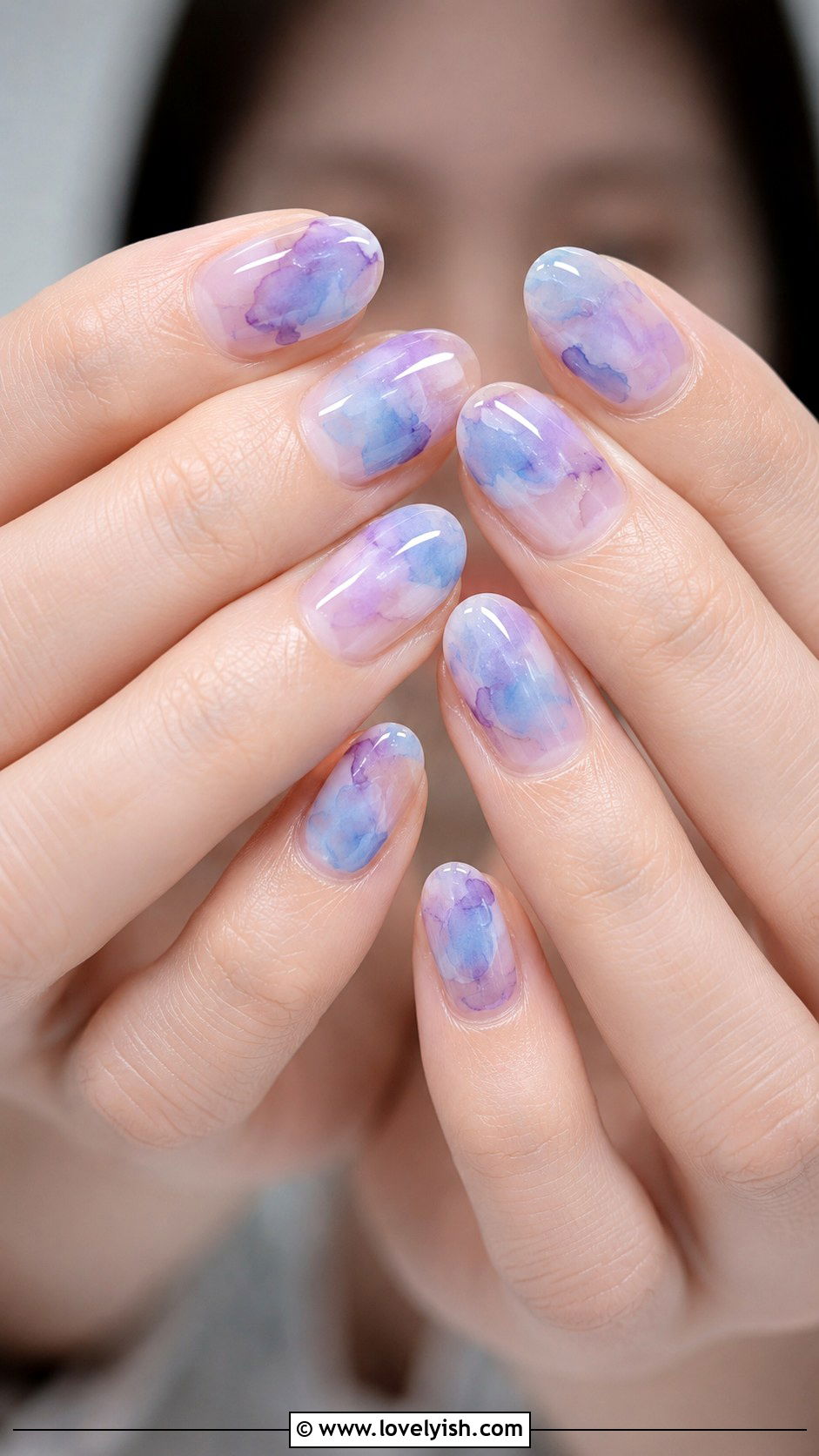 Dreamy Blue and Purple Watercolor Nails - 50 tumblr nail designs - 50 tumblr nail designs