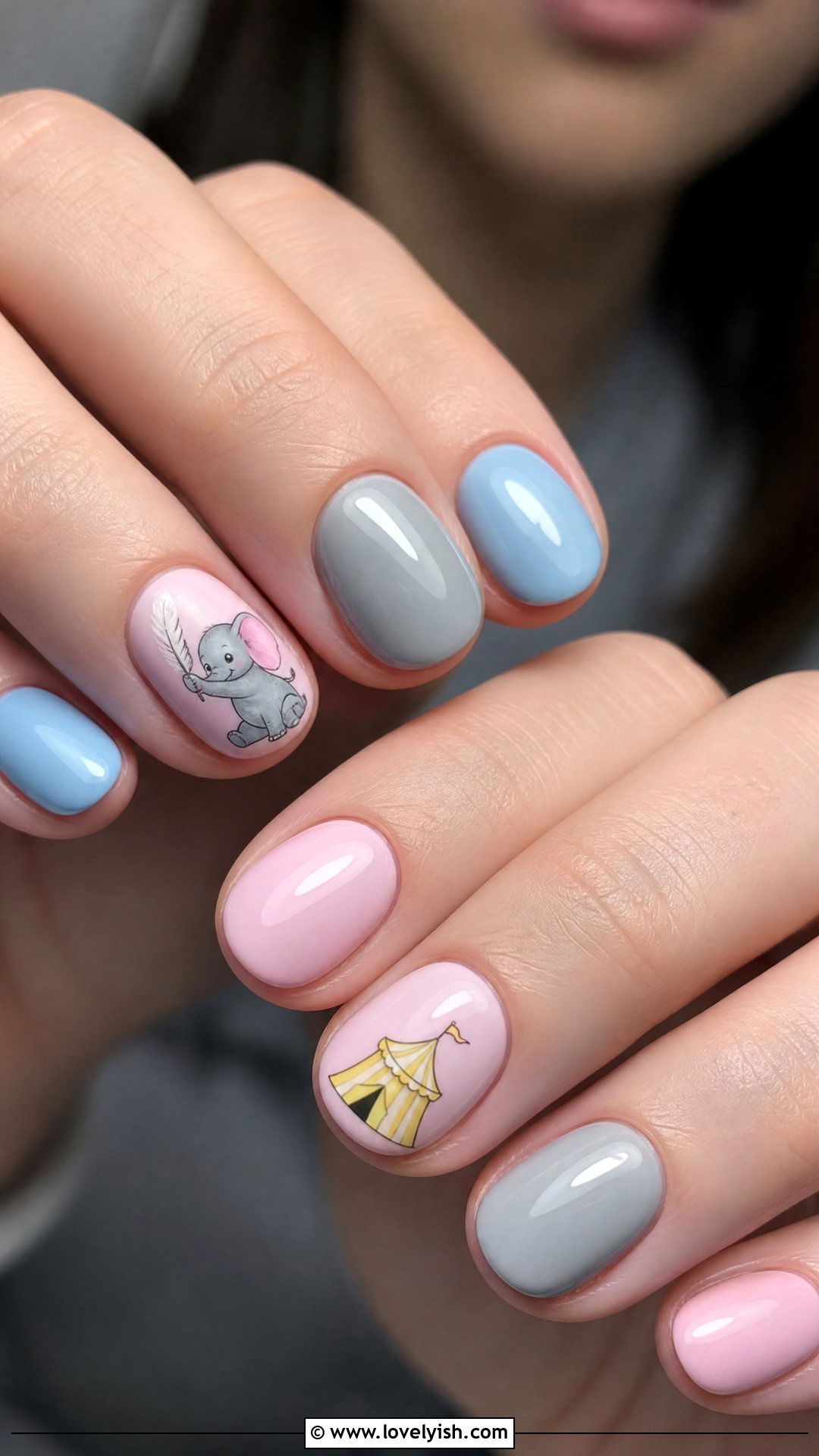 Dumbo Pink Elephant Nails - 50 disney nail designs - 50 disney nail designs
