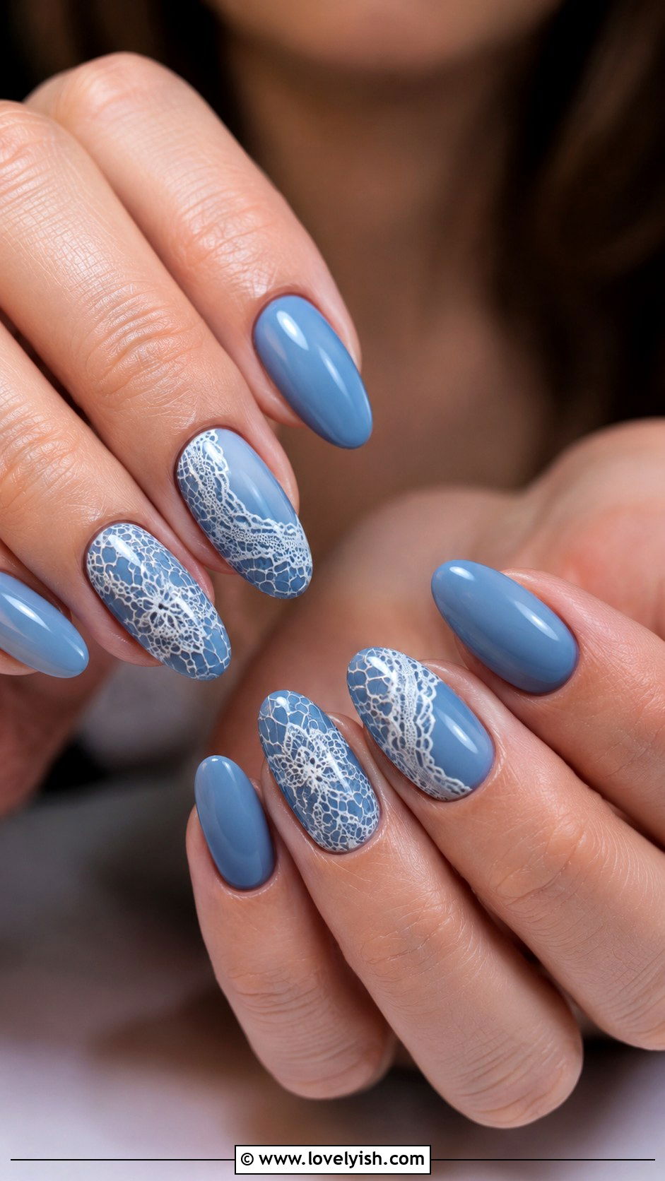 Dusty Blue Lace Nails - 38 blue nail designs - 38 blue nail designs