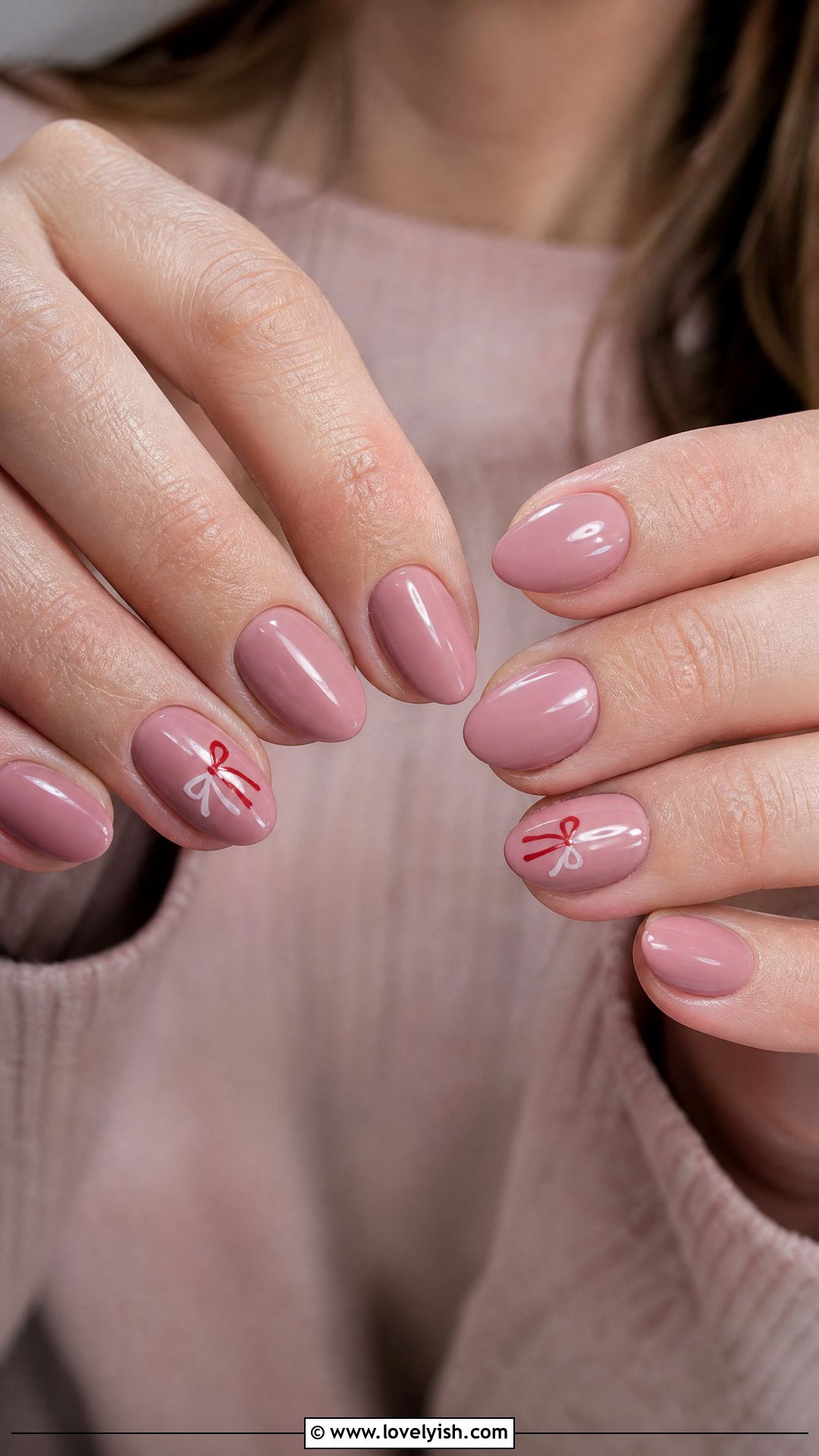 Dusty Pink Bow Holiday Nails - 50 holiday nails - 50 holiday nails