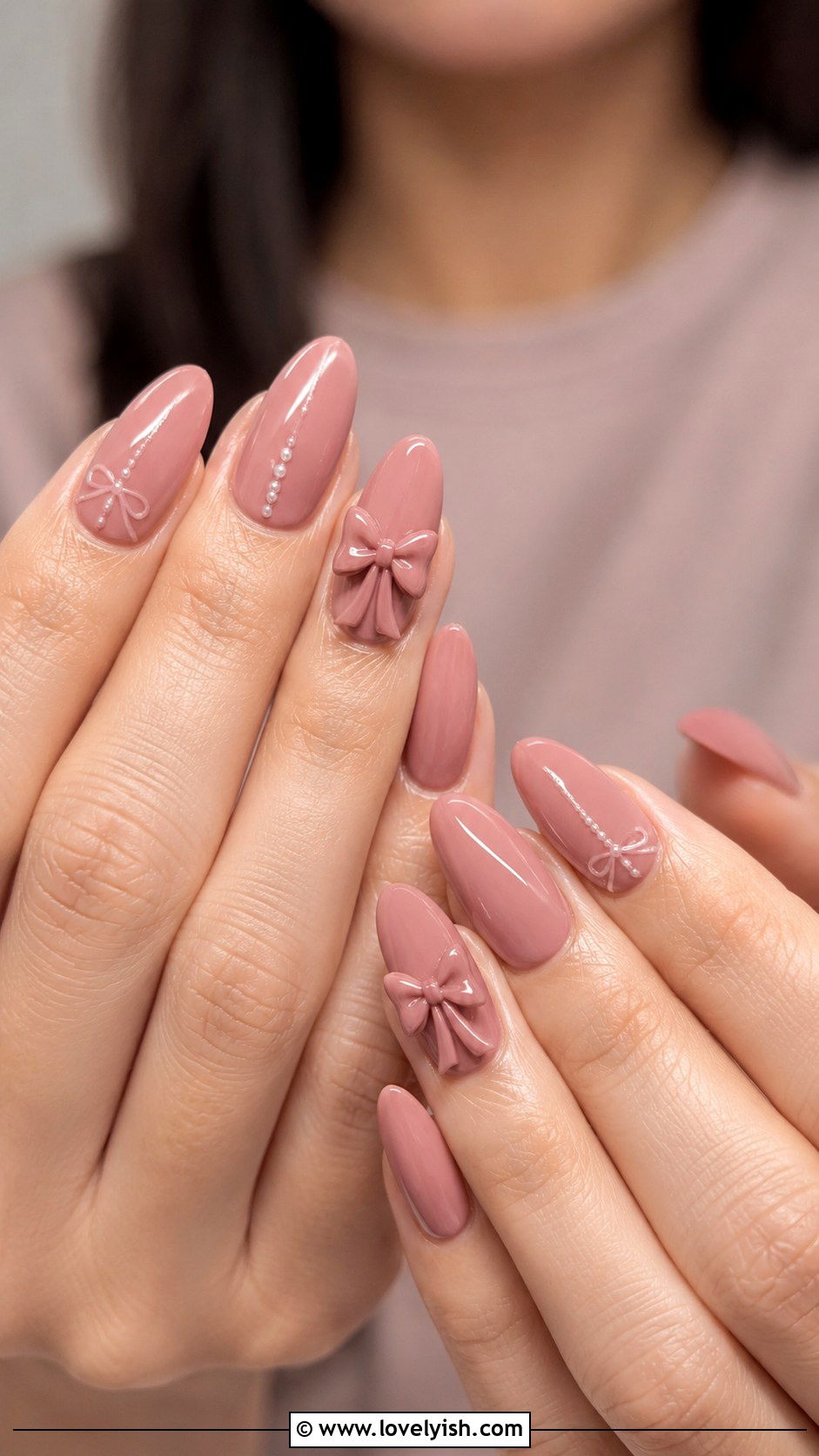 Dusty Rose 3D Bow Prom Nails - 50 prom nails - 50 prom nails