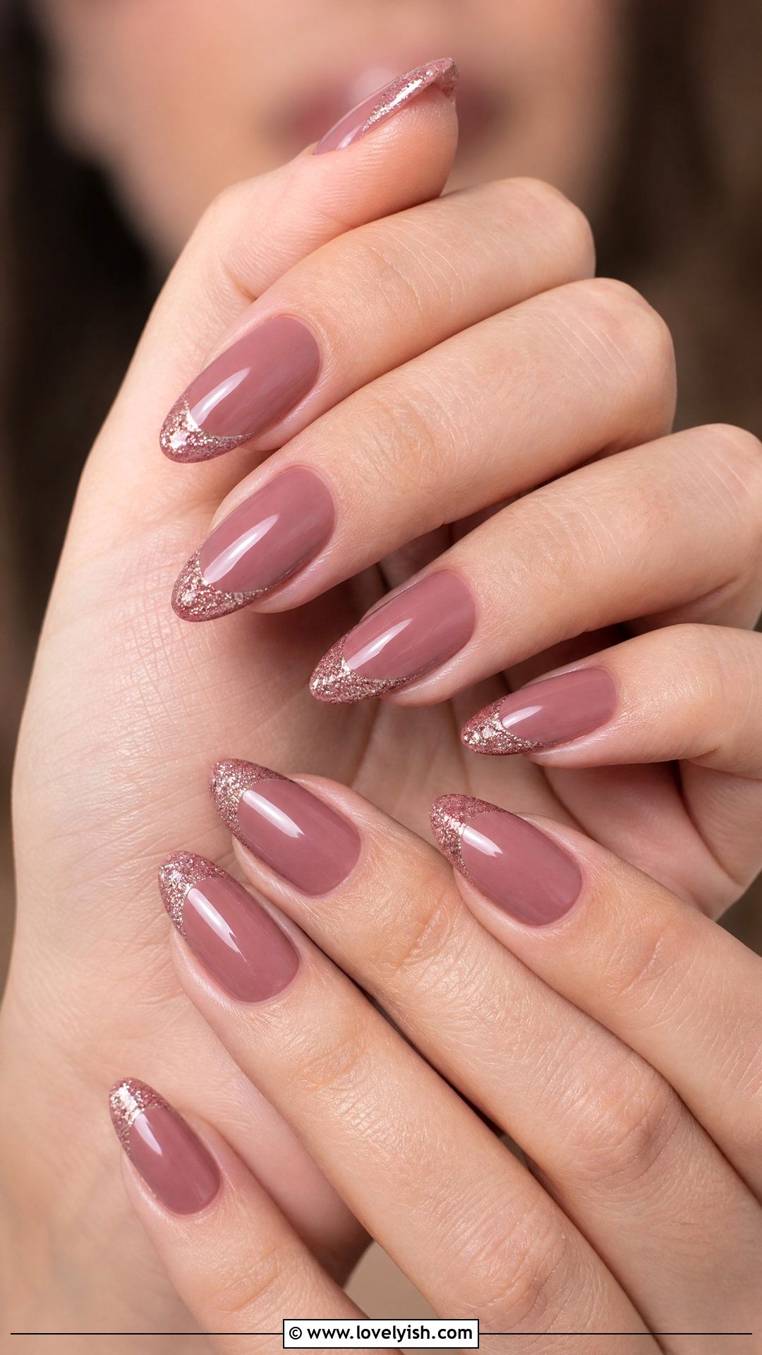 Dusty Rose Glitter French Nails - 50 sparkly nails - 50 sparkly nails