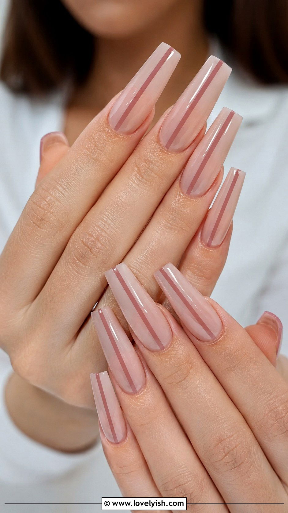 Dusty Rose Stripe Nails - 50 quick nail designs - 50 quick nail designs