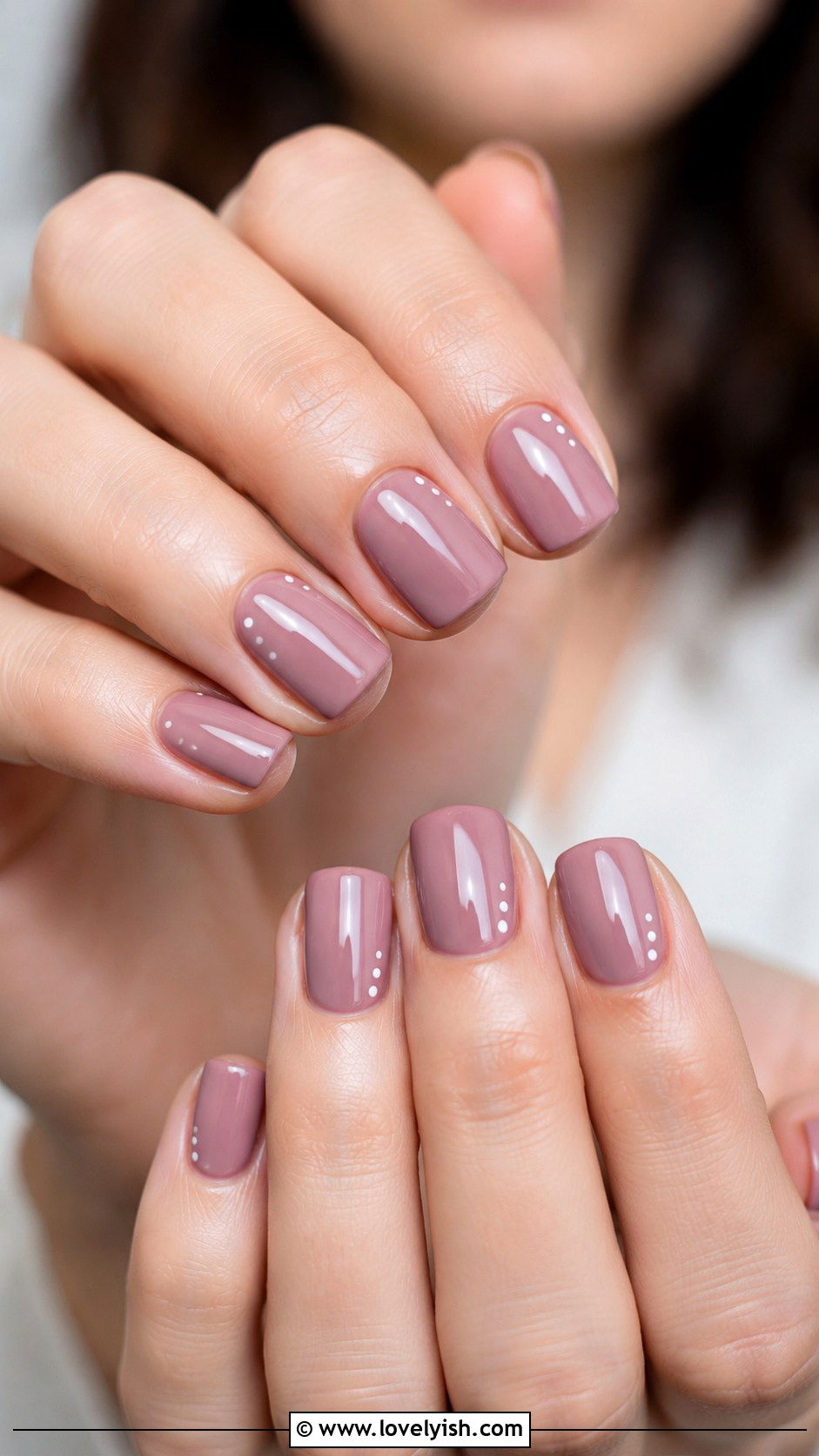 Dusty Rose With White Dots Short Square Nails - 25 short square nail designs - 25 short square nail designs