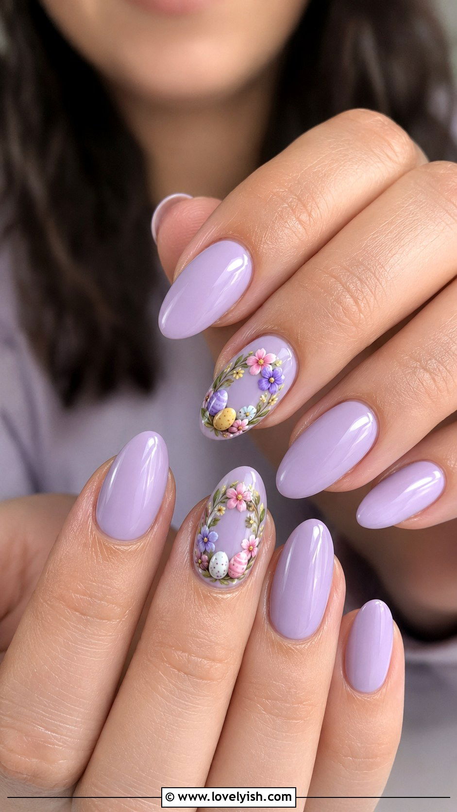 Easter Floral Wreath Accent Nails - 44 easter nail designs - 44 easter nail designs