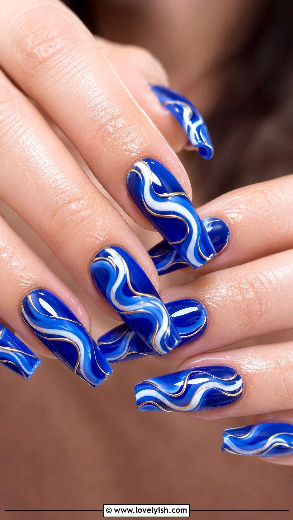 Electric Blue Swirl Art Nails - 50 unique nail designs - 50 unique nail designs