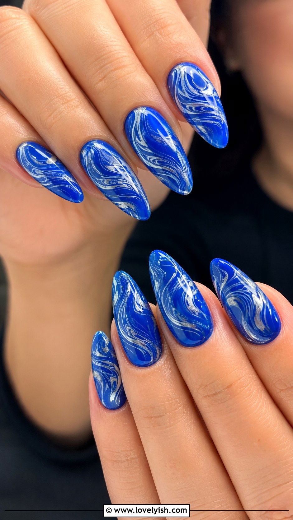 Electric Blue Swirl Nail Art - 50 nails - 50 nails