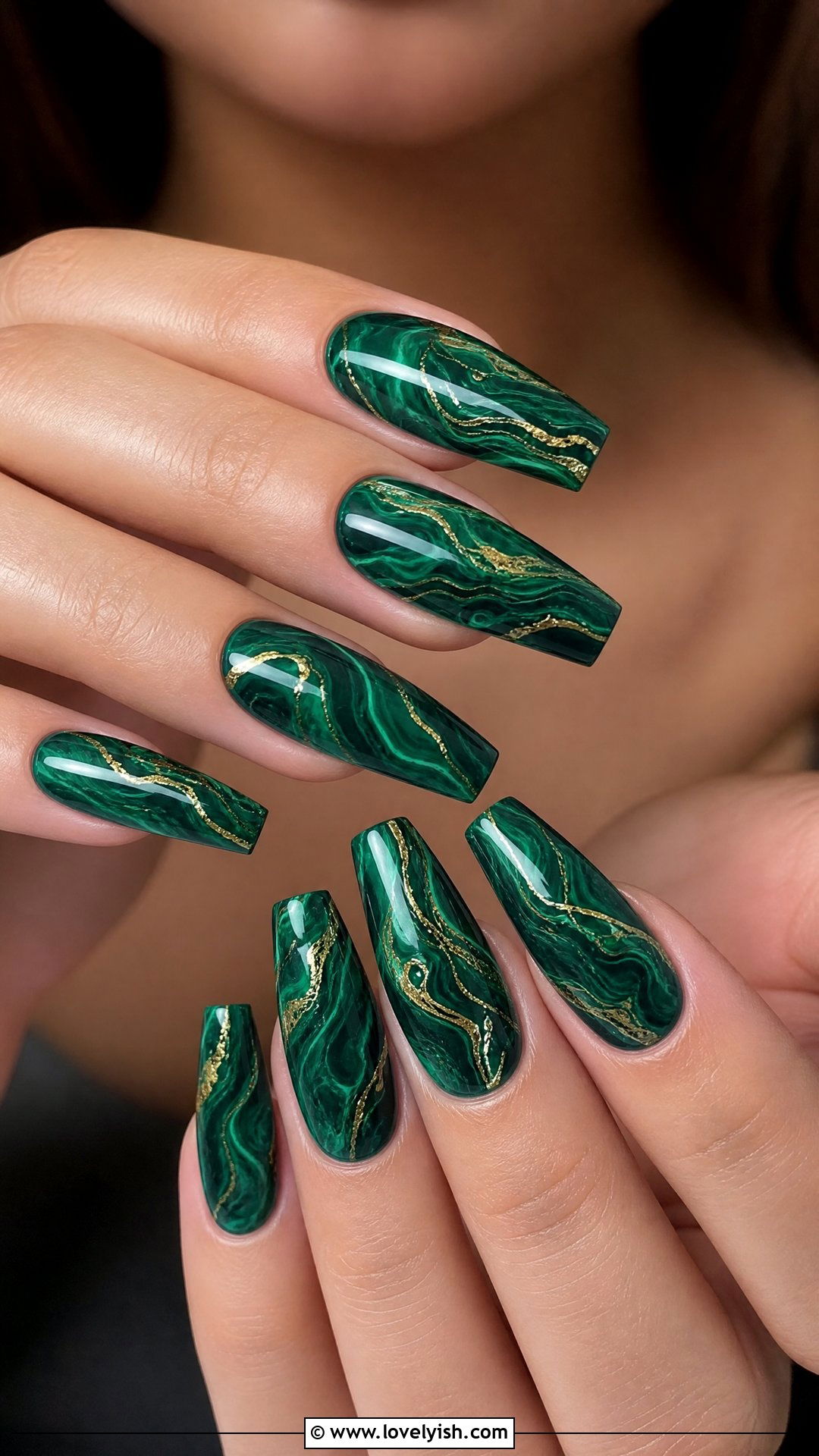 Emerald Green Marble Long Nails - 28 nail designs for long nails - 28 nail designs for long nails