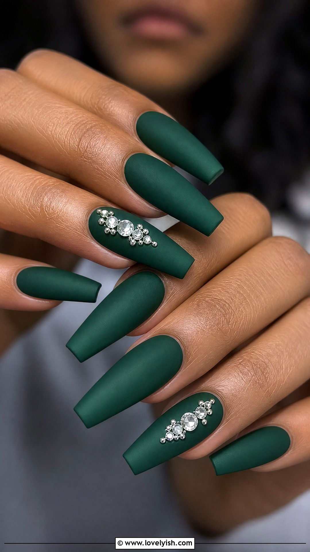 Emerald Green Matte Nails With Diamonds - 30 nail designs with diamonds - 30 nail designs with diamonds