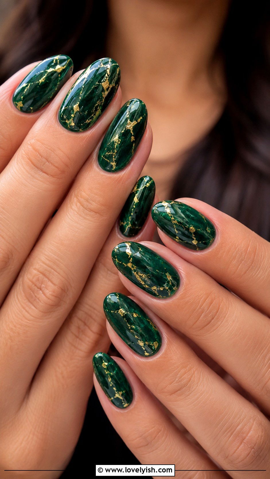 Emerald Green With Gold Foil Nails - 38 classy nail designs - 38 classy nail designs